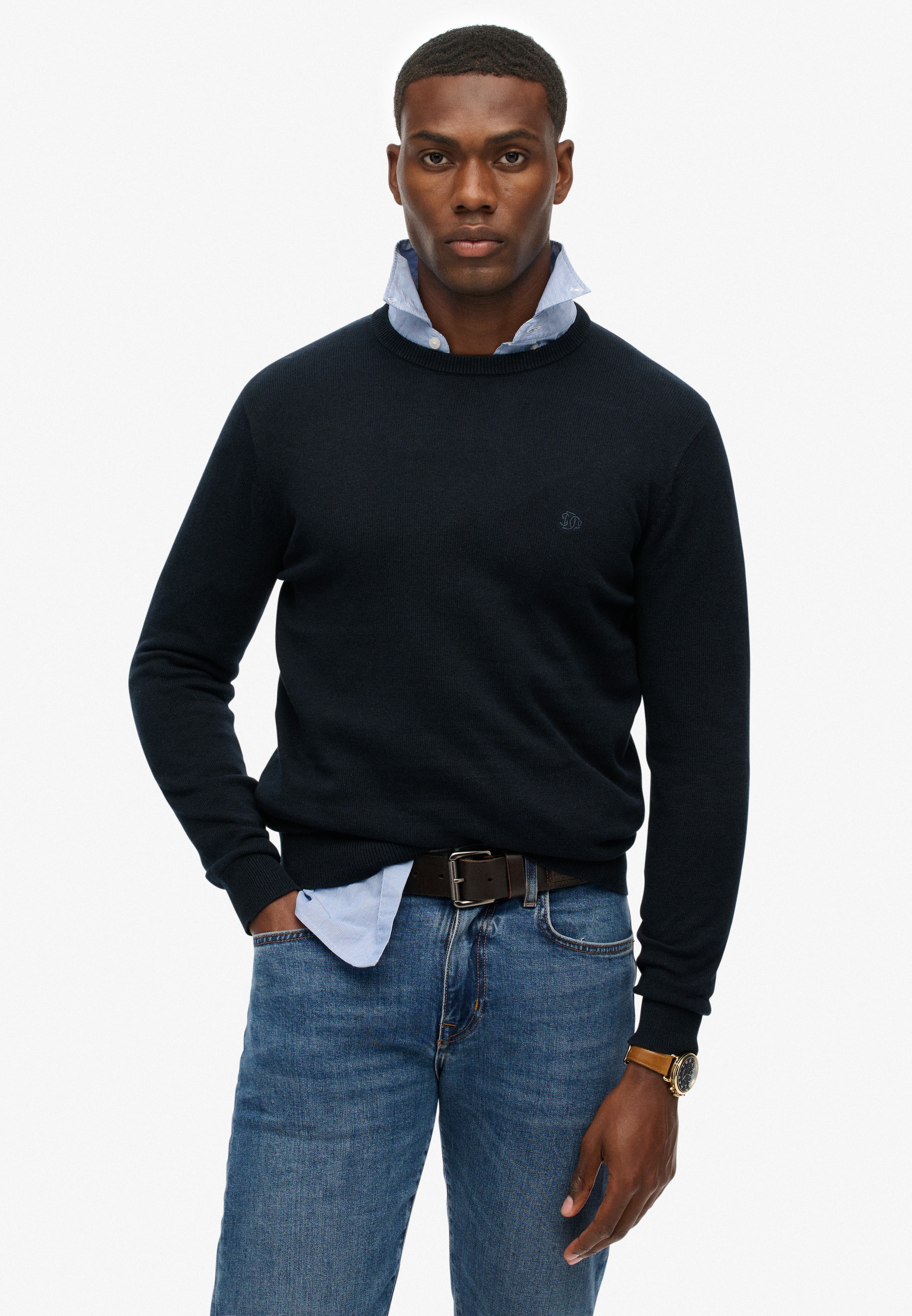Image of Superdry Strickpullover "ESSENTIALS COTTON JUMPER" aus Baumwolle, Relaxed Fit, mit Rundhalsausschnitt, melierte Optik
