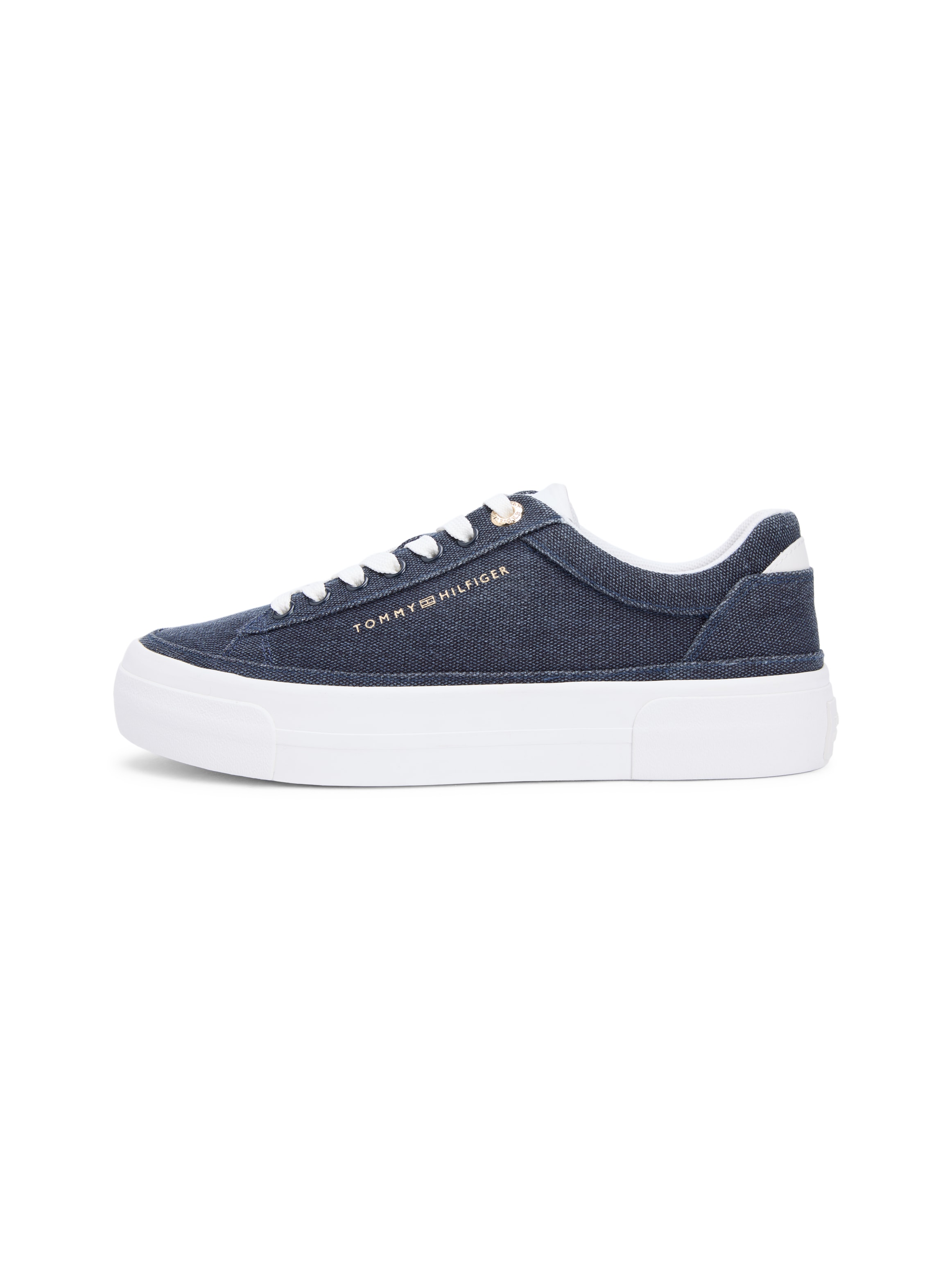 Tommy Hilfiger Baskets à plateforme »TH FOXING PLATFORM WASHED CANVAS«  Chaussure de loisirs, chaussure basse, à lacets, look jean tendance