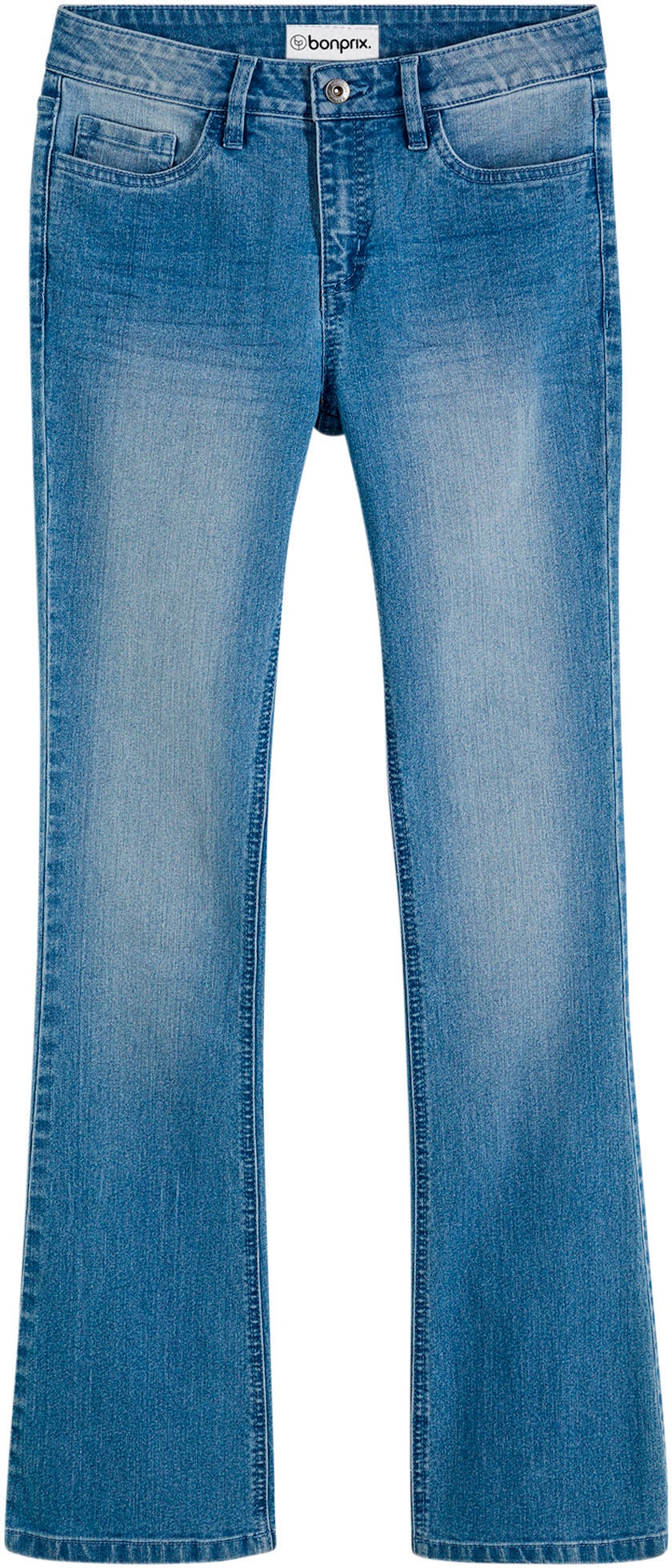 bonprix »Flared Jeans Mid Waist, Stretch« style 5 poches, en coton, polyester et élasthanne, taille mi-haute