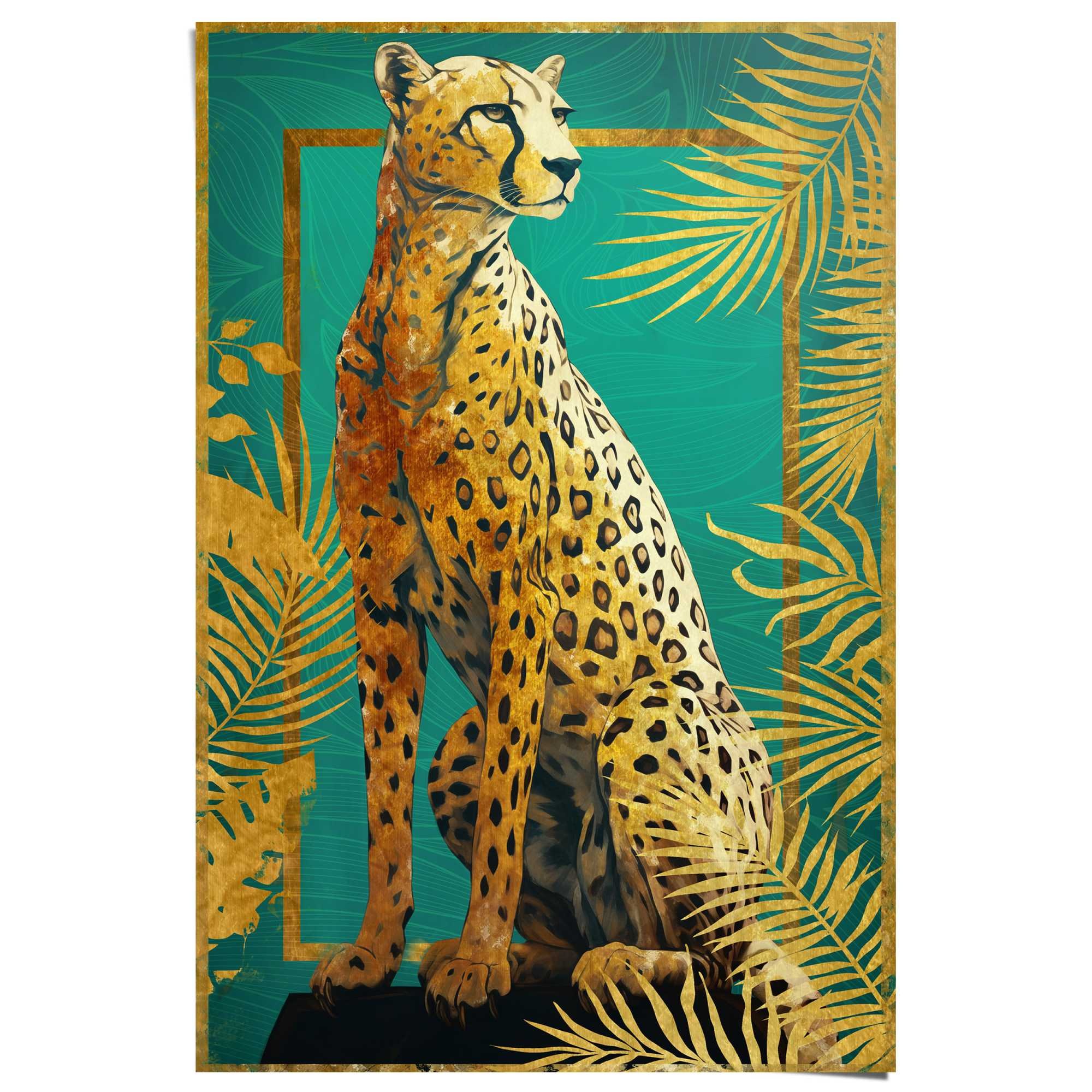 Image of Reinders Poster "Cheetah Pose" Teenager Zimmer - Gold - 150 gr. Papier - Tiere - 61x91,5 cm