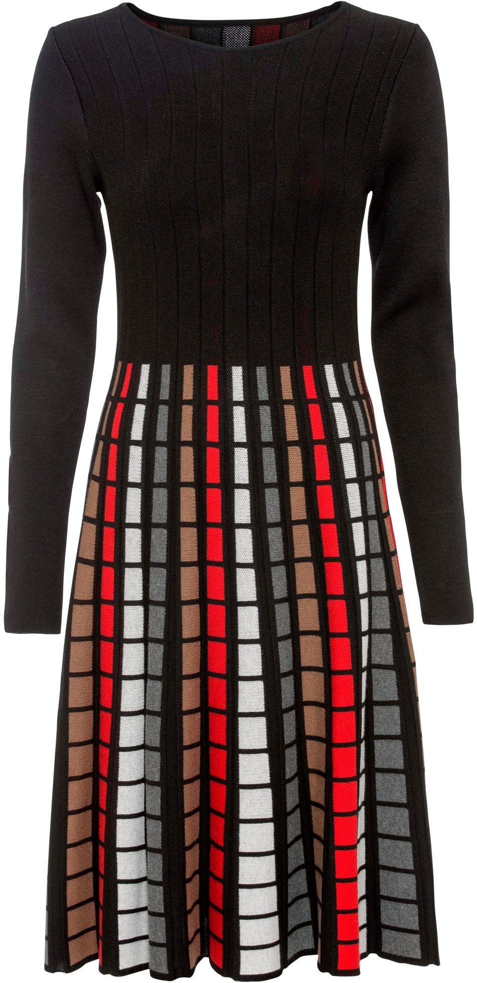 bonprix Strickkleid »Strickkleid mit Karos« aus Polyacryl und Baumwolle, ausgestellte Passform, mit Karomuster