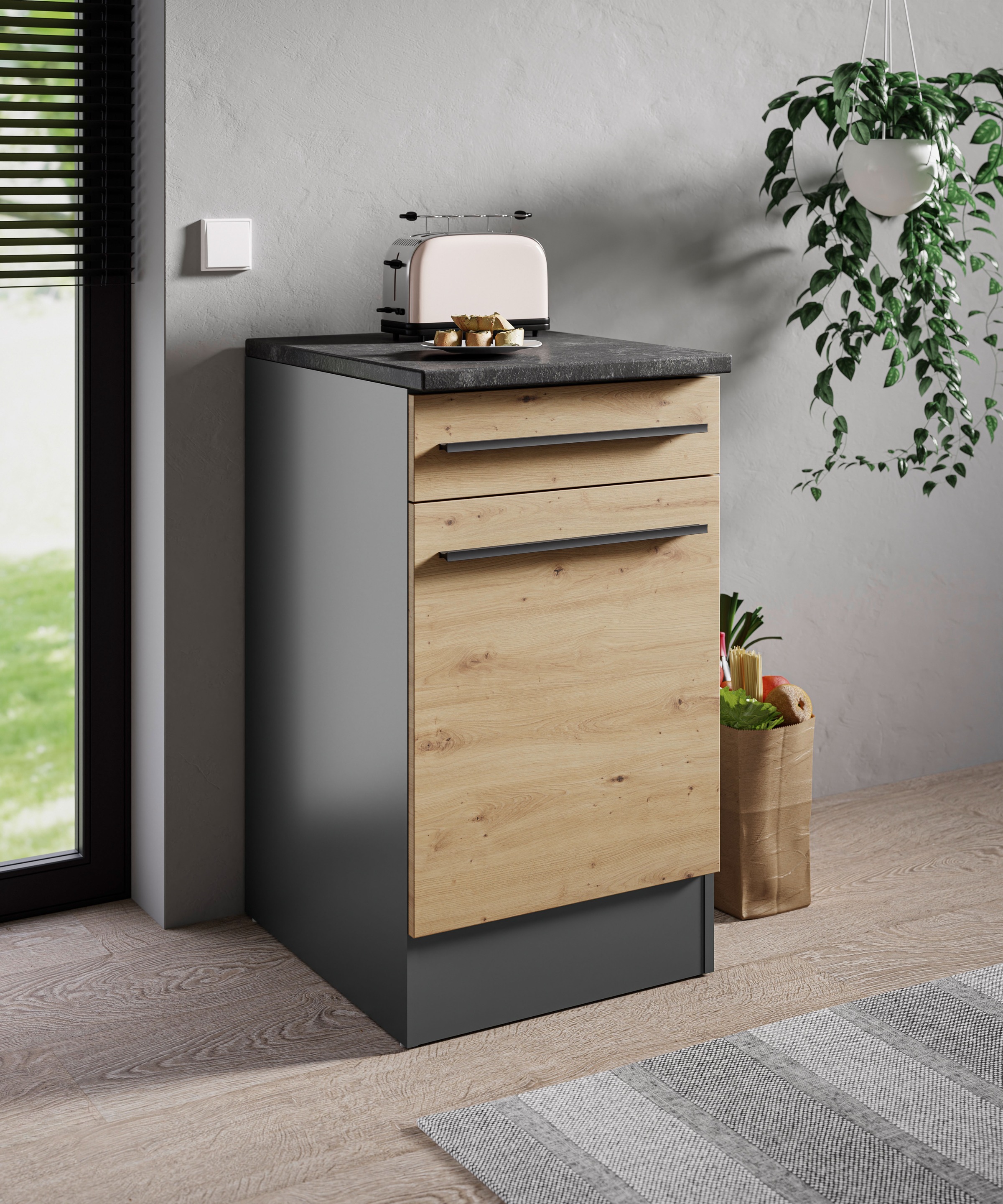 BASIC by Balculina Armoire basse »Jazz 50er Unterschrank, Küchenschrank BxHxT 50x90x60 cm« 1 cuis tlg. meuble bas avec 1 porte, 1 tiroir et 1 étagère