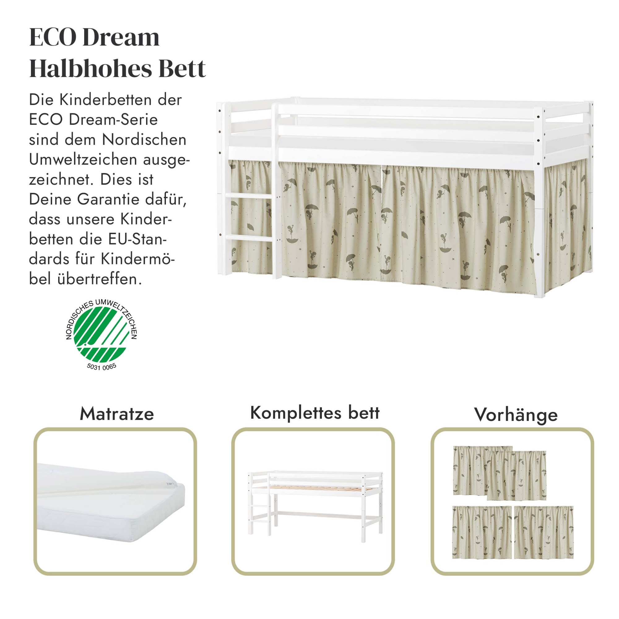 Hoppekids Spielbett »ECO Dream« Massivholz, wahlweise in 2 Grössen und 4 Farben, Matratze wählbar