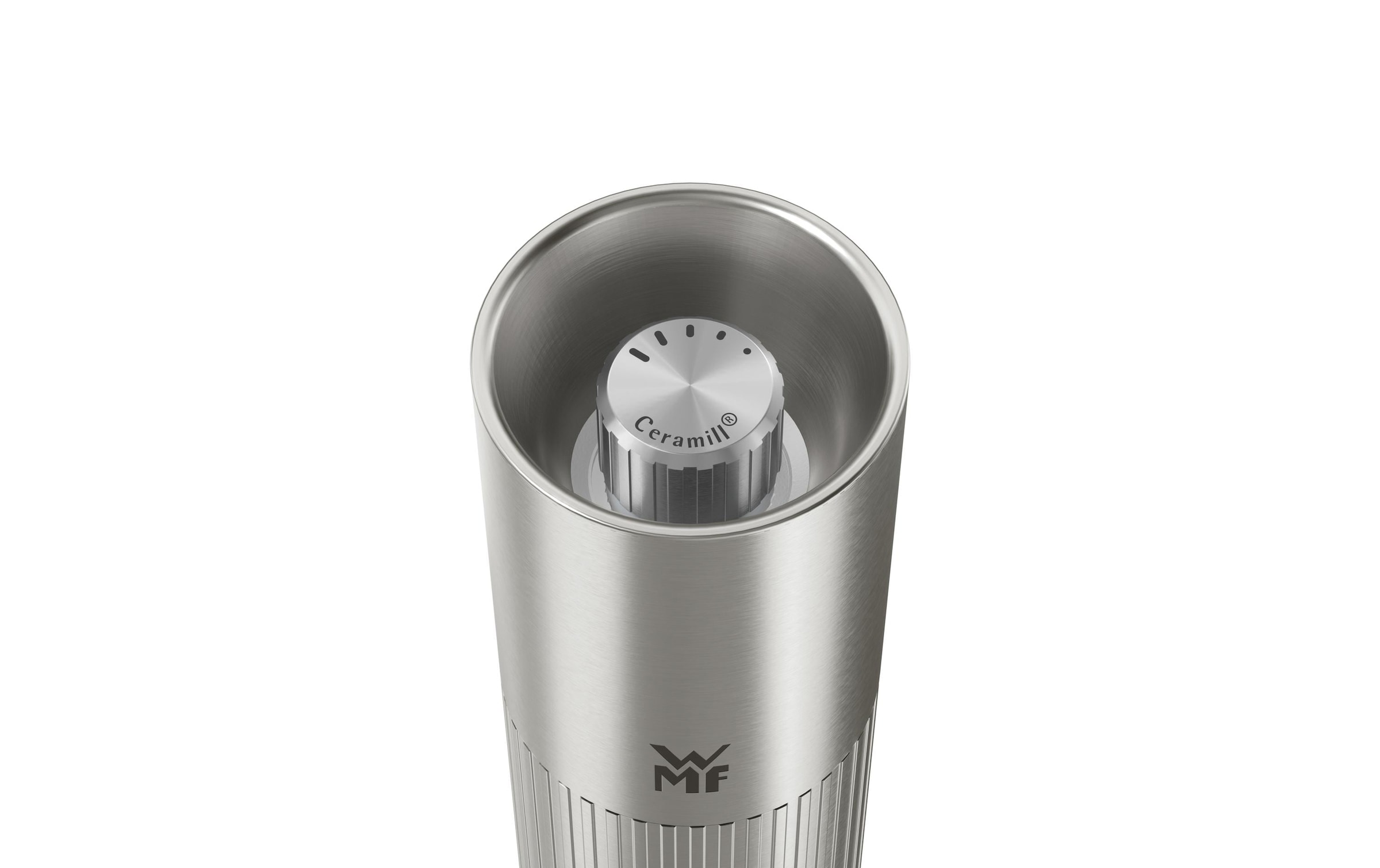 WMF Gewürzmühle »Signature Pro, aus Edelstahl« Keramikmahlwerk, einstellbarer Mahlgrad, magnetischer Deckel