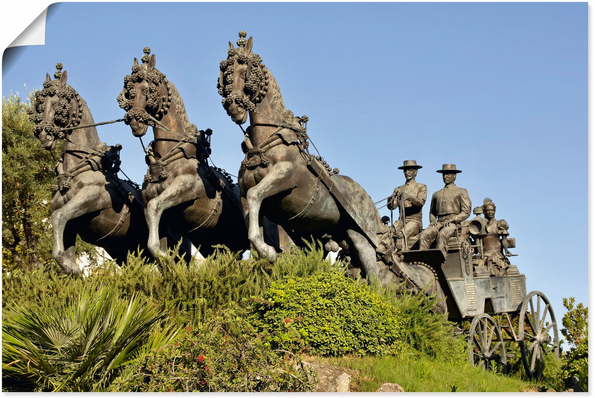 Image of Artland Wandbild »Statue Edle Kutsche mit Pferden in Jerez«, (1 St.), in vielen Grössen & Produktarten - Alubild / Outdoorbild für den Aussenbereich, Leinwandbild, Poster, Wandaufkleber / Wandtattoo auch für Badezimmer geeignet bei Ackermann Versand Schwe