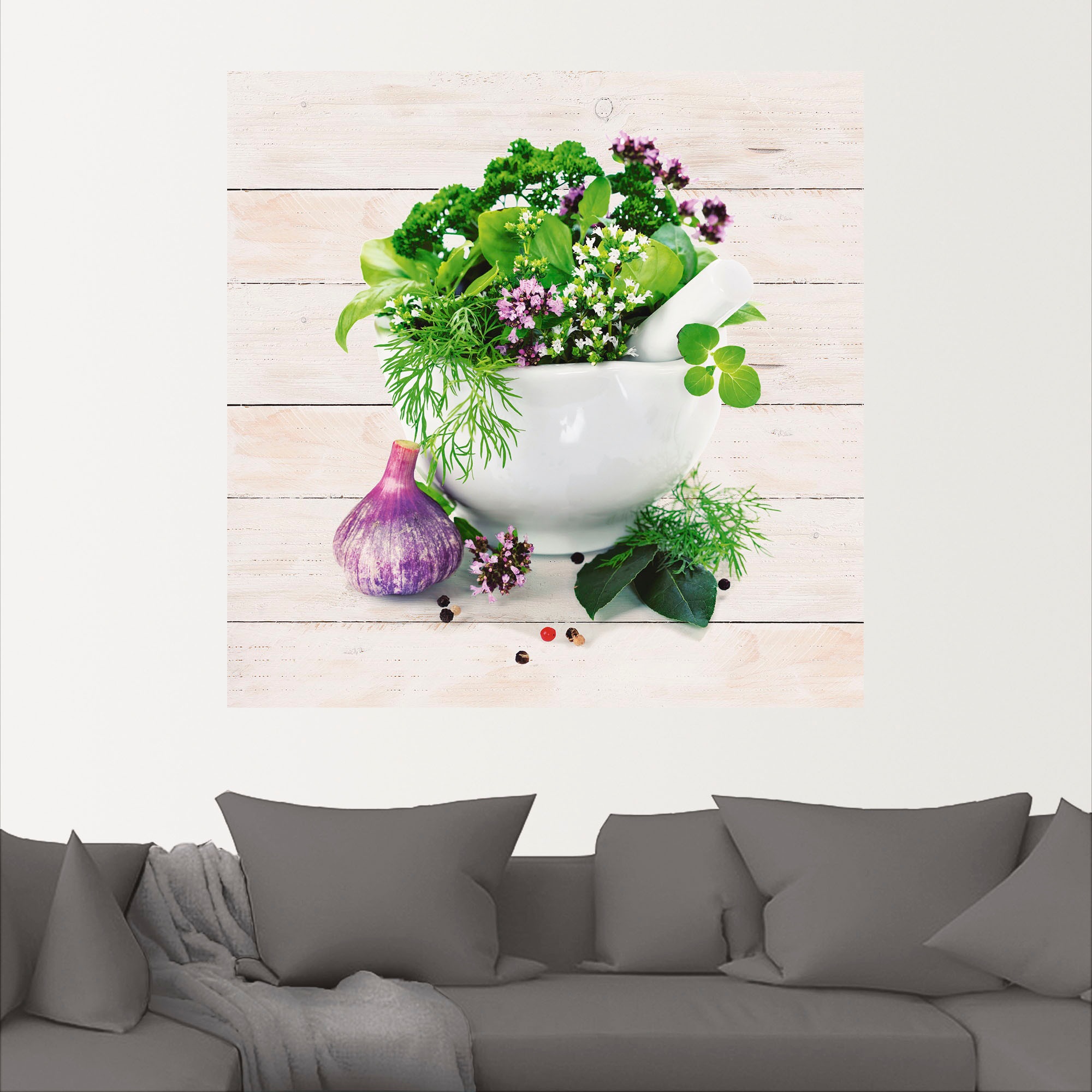 Artland Wandbild »Heilkräuter auf weissem Hintergrund Küche«, Arrangements, (1 St.), als Alubild, Outdoorbild, Leinwandbild, Poster, Wandaufkleber