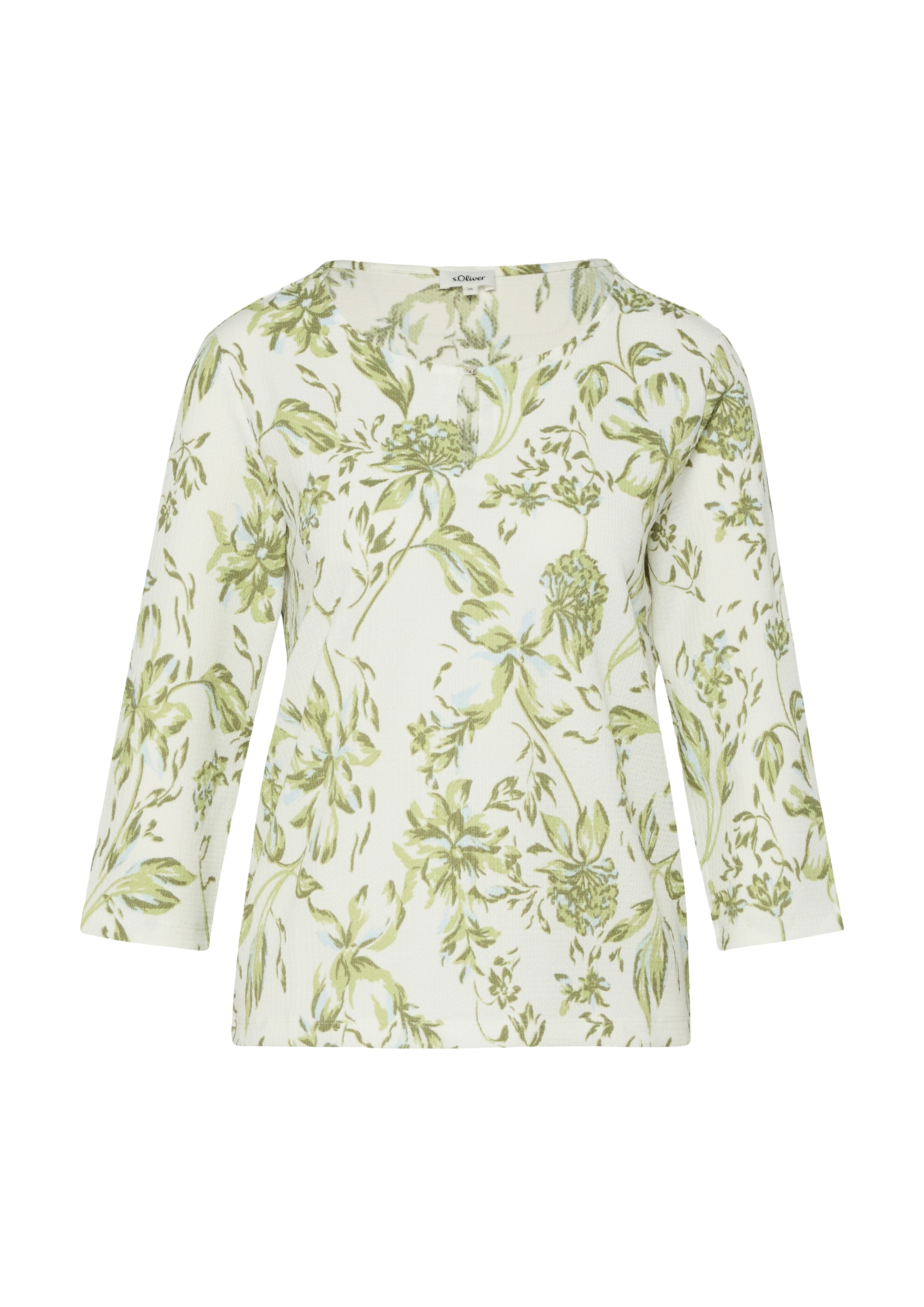 s.Oliver 3/4-Arm-Shirt mit floralem Allover-Print - Sommershirt Rundhals