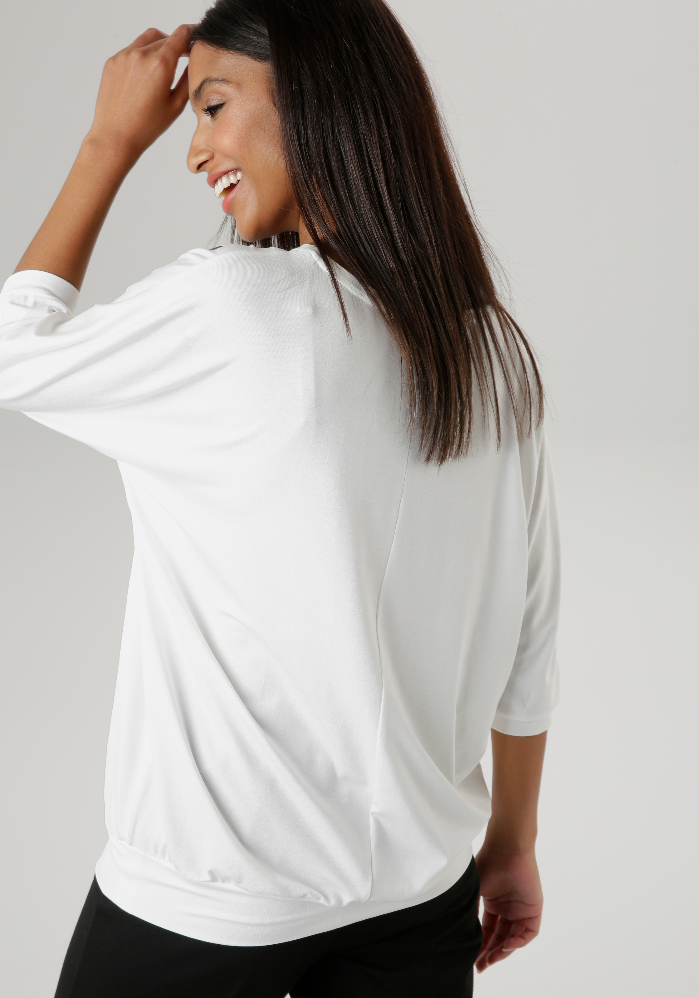 ♕ mit Aniston SELECTED versandkostenfrei kaufen Glitzersteinen Mädchenprint verzierter Fledermausshirt, - NEUE KOLLEKTION