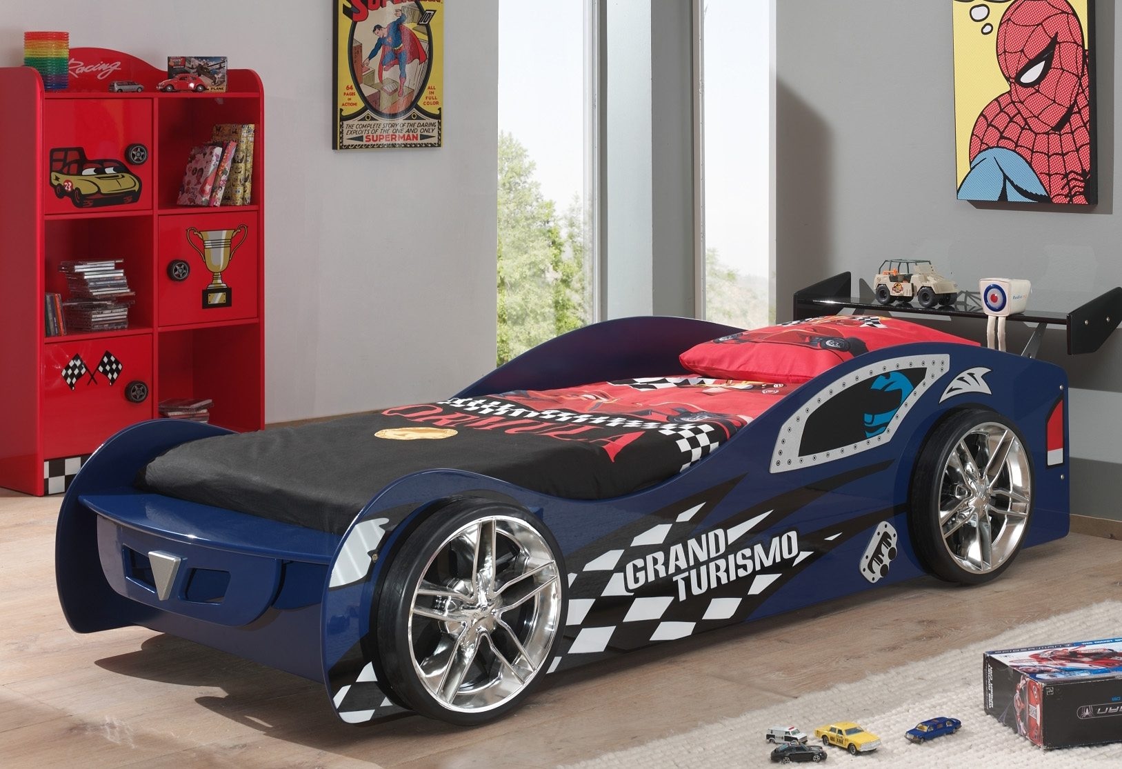 Image of Vipack Autobett "Gran Tourismo, 90/200, MDF glänzend lackiert, mit Applikationen" B/H/T ca. 229x60x110cm, Räder mit Felgen-Optik feststehend, inkl. Lattenrost und Heckflügel, ein Highlight