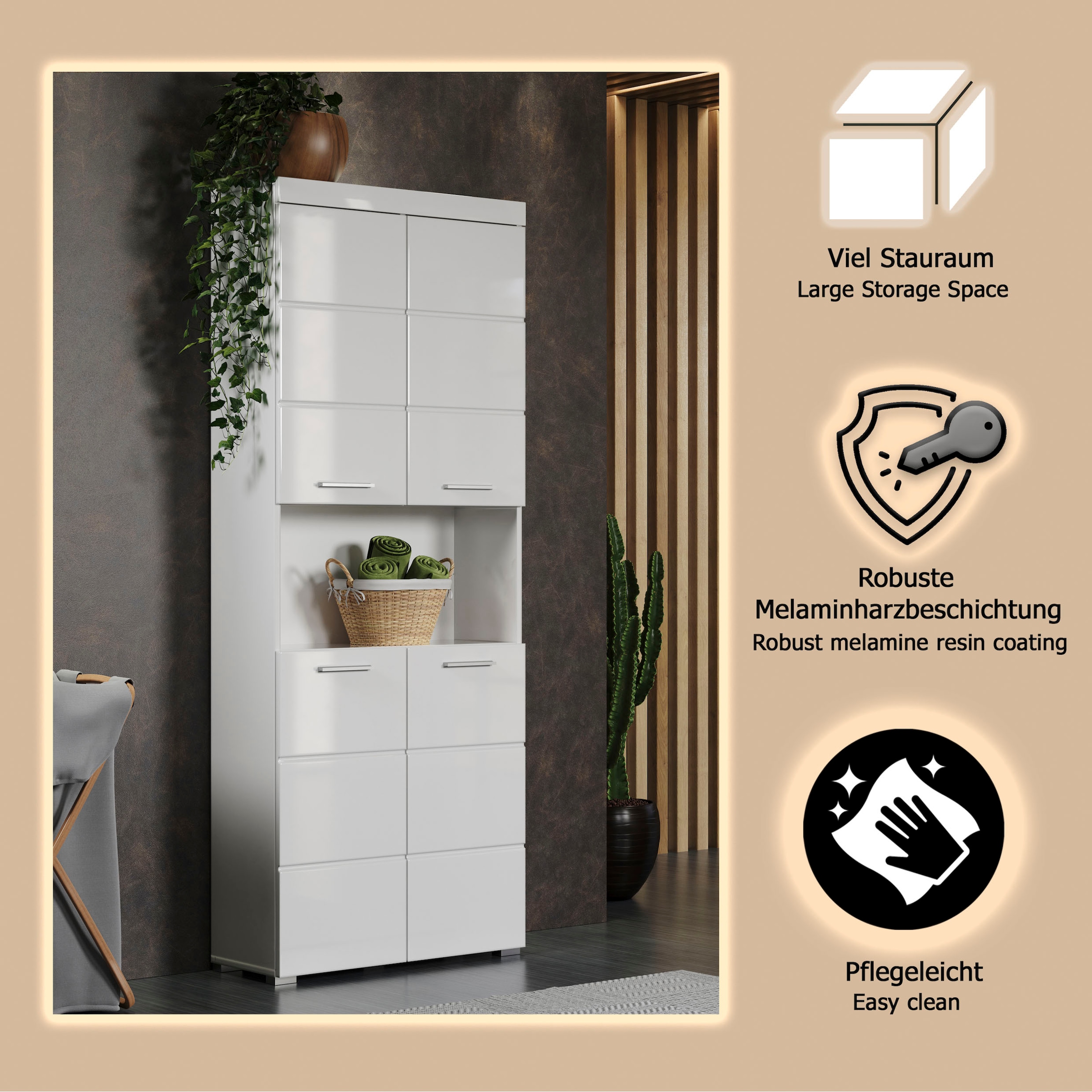 welltime Armoire haute »Avena« Badschrank 4-türig mit o. Fach und 4 Einlegeböden - B/T/H 73/31/190 cm
