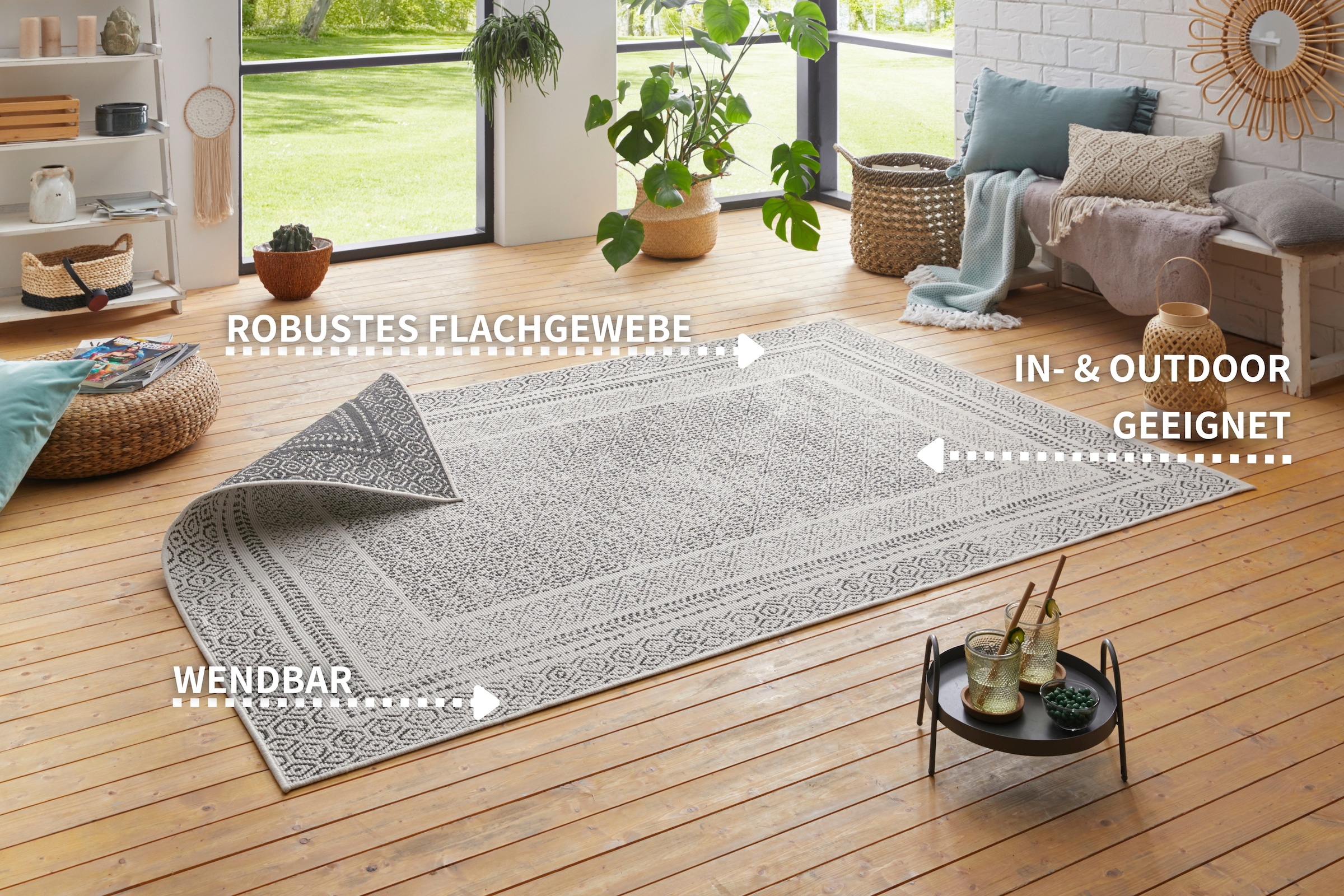 my home Teppich »Bernard Wendeteppich«, rechteckig, 5 mm Höhe, auch als Läufer, Robust, Pflegeleicht, Flachgewebe, In- und Outdoor