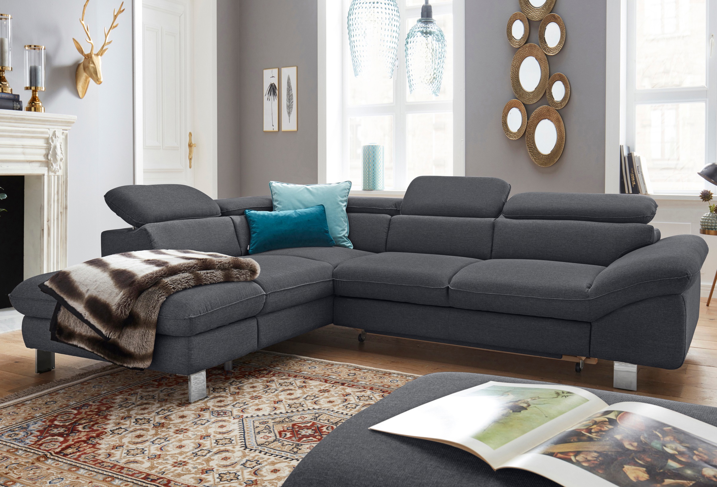 COTTA Polstergarnitur »Driver«, (Set, 2 tlg.), bestehend aus Ecksofa und Hocker, mit Kopfteilverstellung