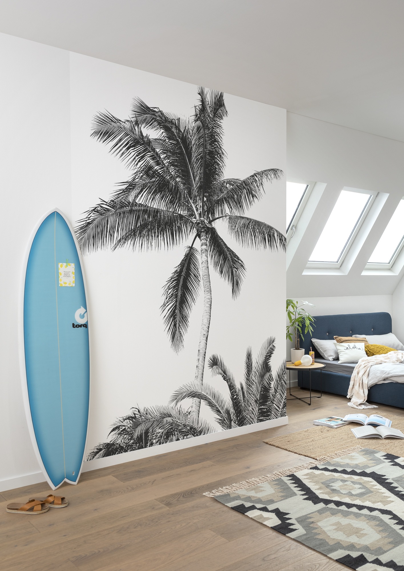 Image of Komar Fototapete "Retro Palm" bedruckt glatt 200 x 250 cm (Breite x Höhe) - Tapete, Vlies, Wohnzimmer, Schlafzimmer