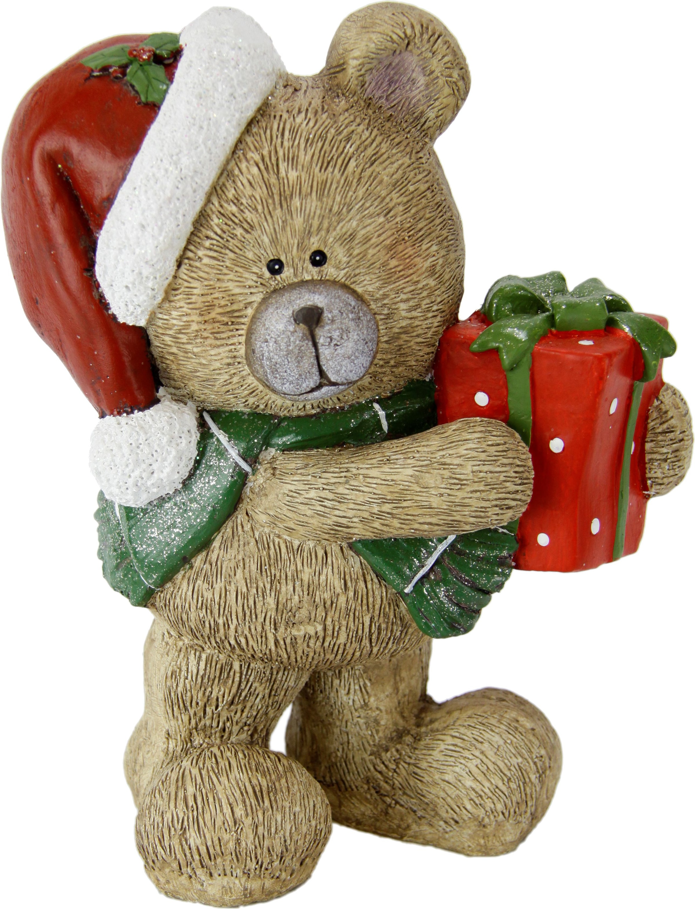 Image of I.GE.A. Dekofigur "Bär mit Geschenk" Figur Statue Weihnachtsfigur Ornament Weihnachtsdeko Adventskränze