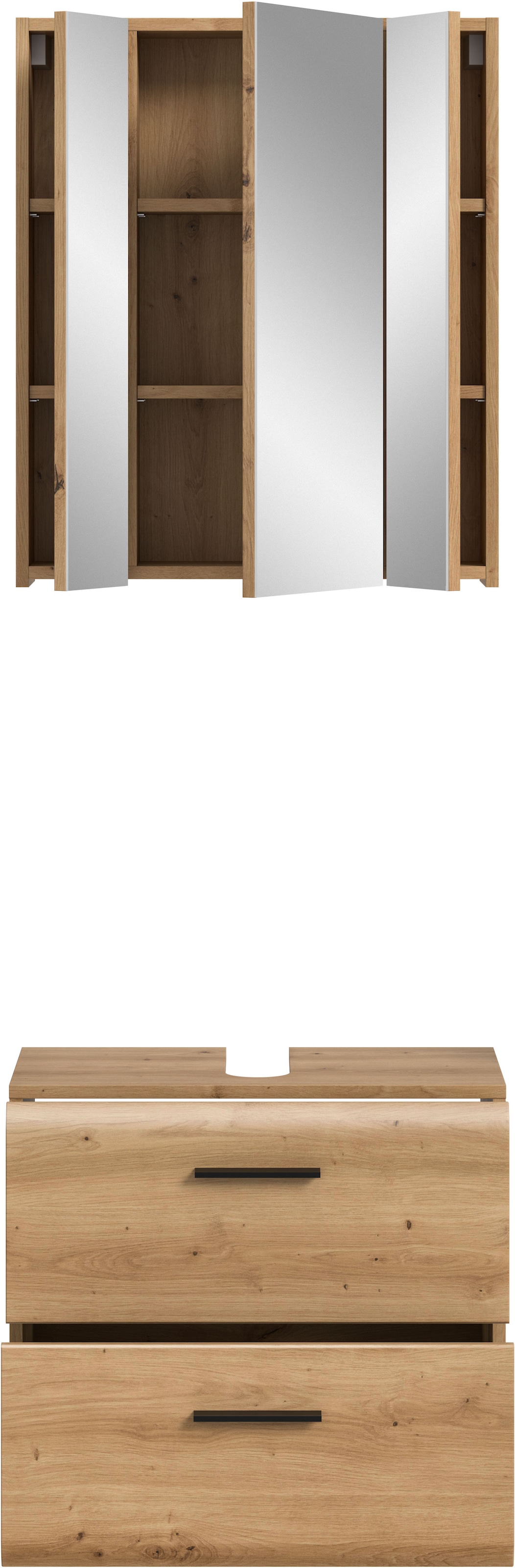 welltime Ensemble de meubles de salle de bain »FLORENZ,  2-teilige Badkombination, hochwertige MDF-Front« Ensemble, bestehend aus: 1 Waschbeckenunterschrank, 1 Spiegelschrank, 2 cuis tlg.