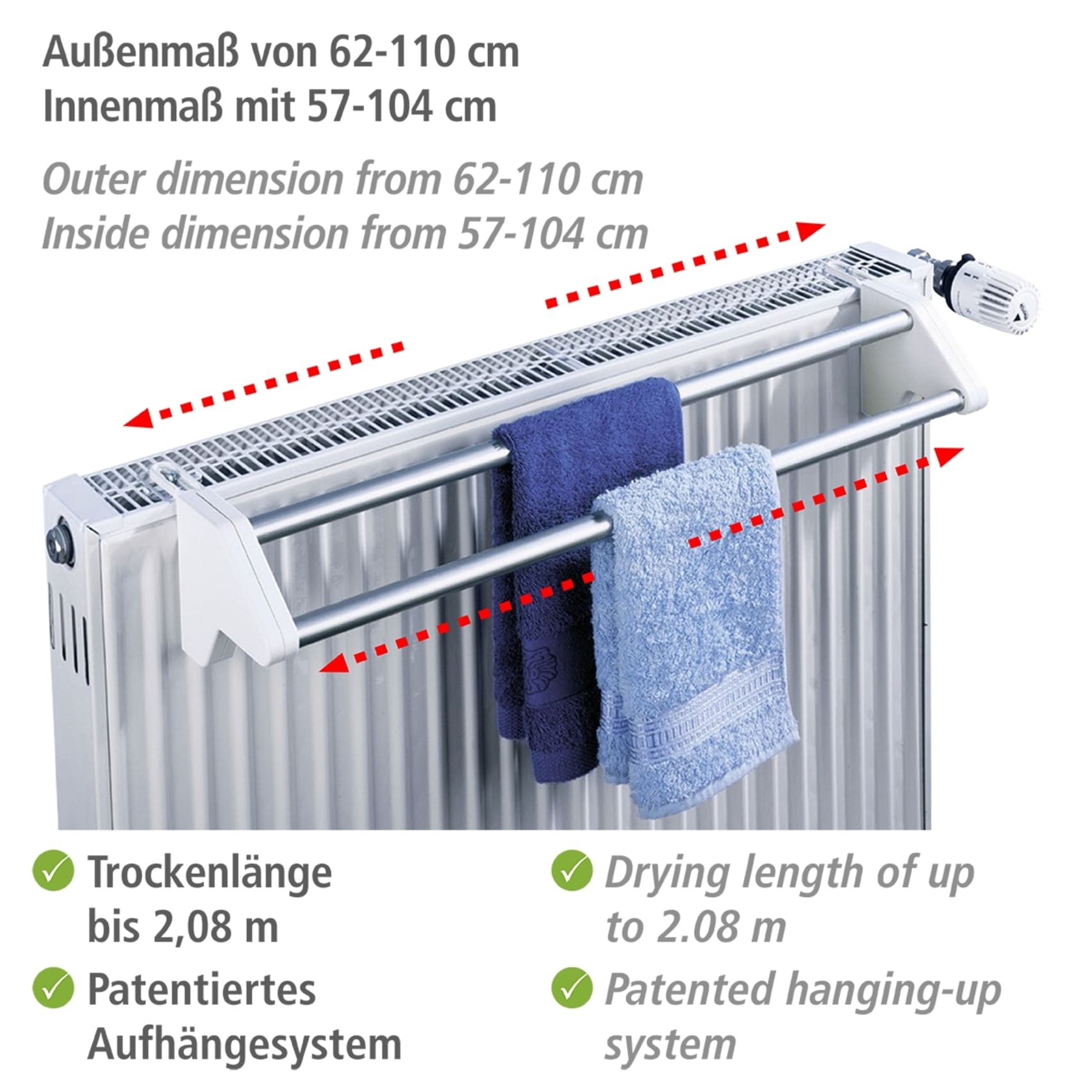WENKO Heizungswäschetrockner »Modell Twin«, ausziehbarer Wäschehalter zum Einhängen an Türen und Heizkörper