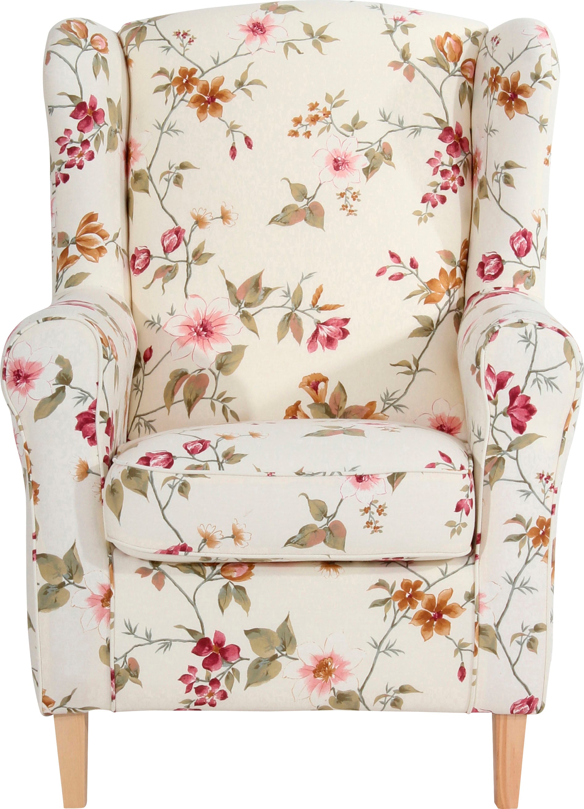 Max Winzer® Ohrensessel »Luke, Hochlehnsessel mit komfortablem Federkern«, mit Kederverzierung, mit Blumenmuster, floraler Bezug