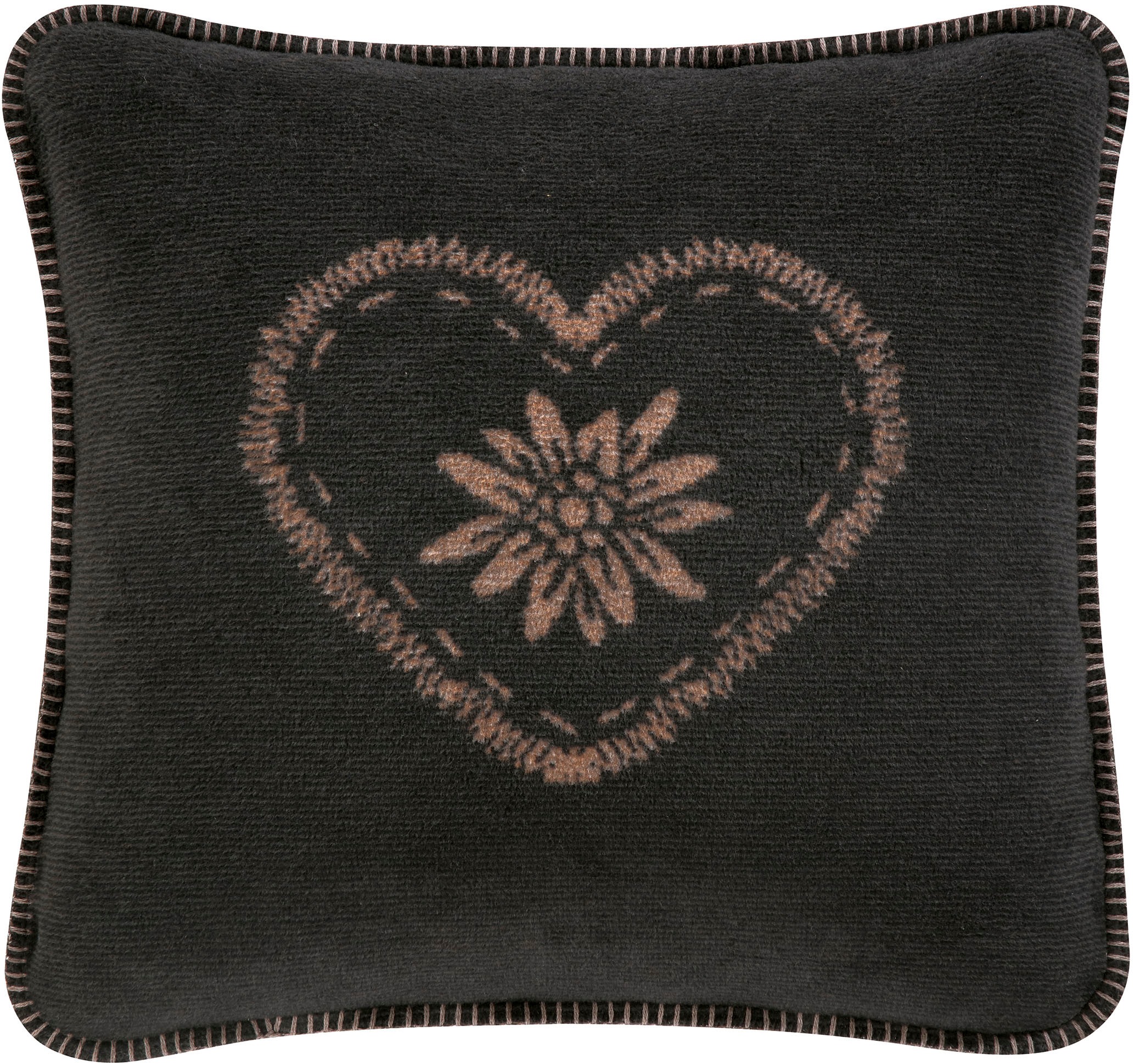 Image of Biederlack Dekokissen "Alp Charm" Herzmotiv mit Enzianblüte