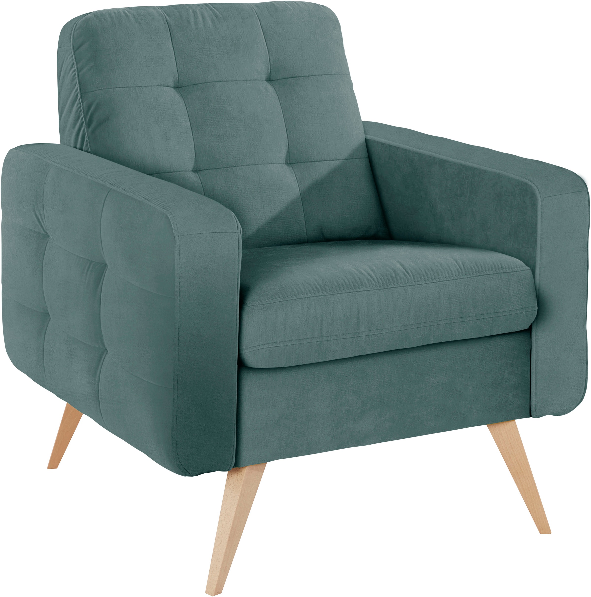 exxpo - sofa fashion Sessel »Nappa, Loungesessel, aktuelle Rückensteppung, bequem und modern«, hoher Holzfuss