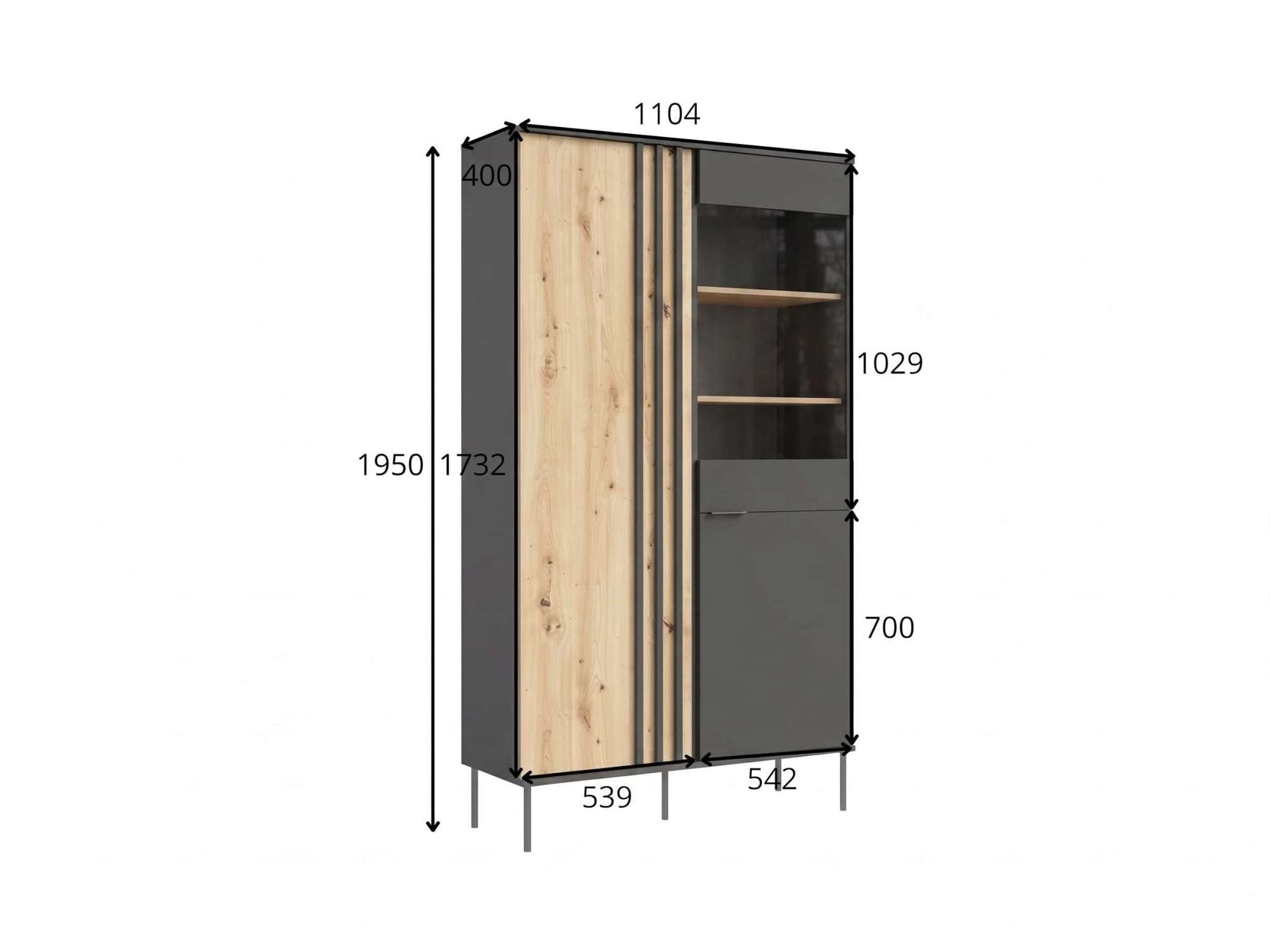GOODproduct Vitrine »AELLOR Vitrineschrank mit/ohne Beleuchtung, verglast, viel Stauraum« Standvitrine/Glasvitrine mit 2 Türen, 8 Einlegeböden, matt Hochschrank