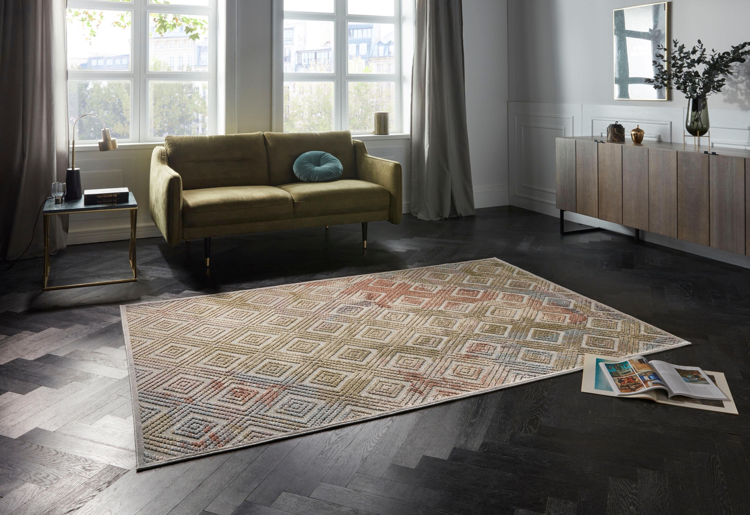 ELLE DECORATION Teppich »Isère«, Velour, Geometrisches Hoch-Tief kaufen Muster, bequem Kurzflor, rechteckig, Struktur
