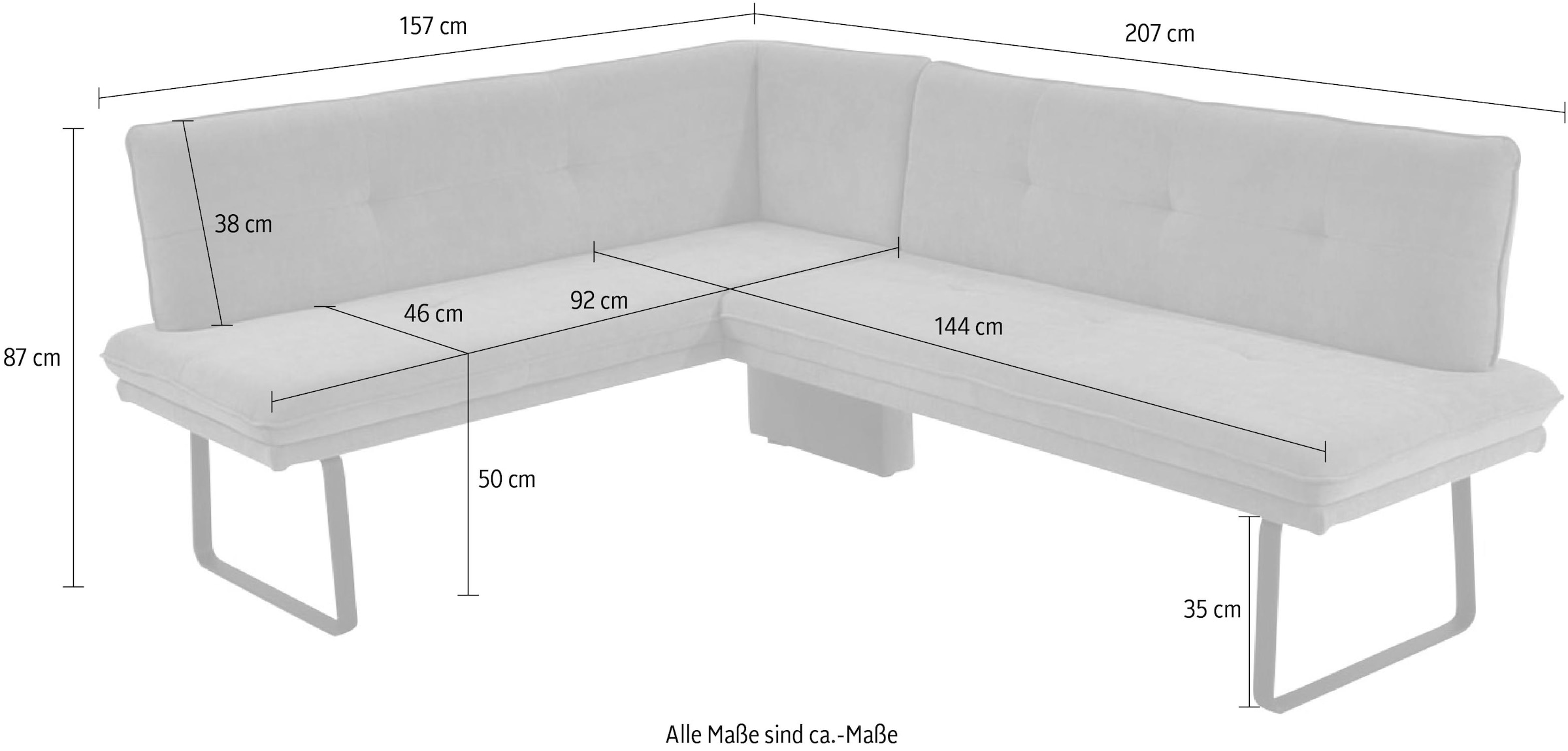 K+W Komfort & Wohnen Eckbank 1 Stk. tlg. Polstereckbank in Spitzkissenoptik, Sitz und Rücken gesteppt