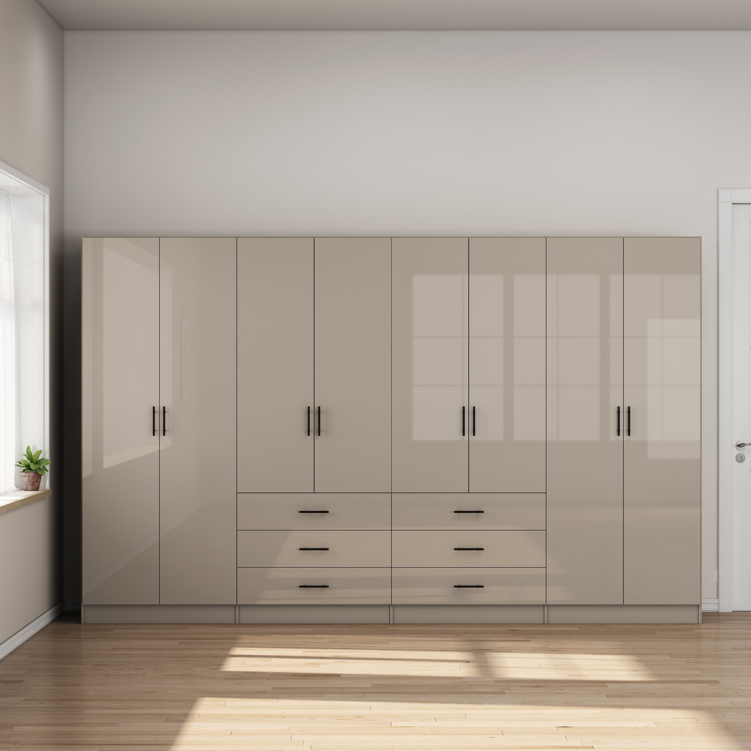GOODproduct Kleiderschrank »Trento Schlafzimmerschrank Garderobe hochglanz« Schrank mit 8 Türen und 6 Schubladen, hochglänzende Fronten