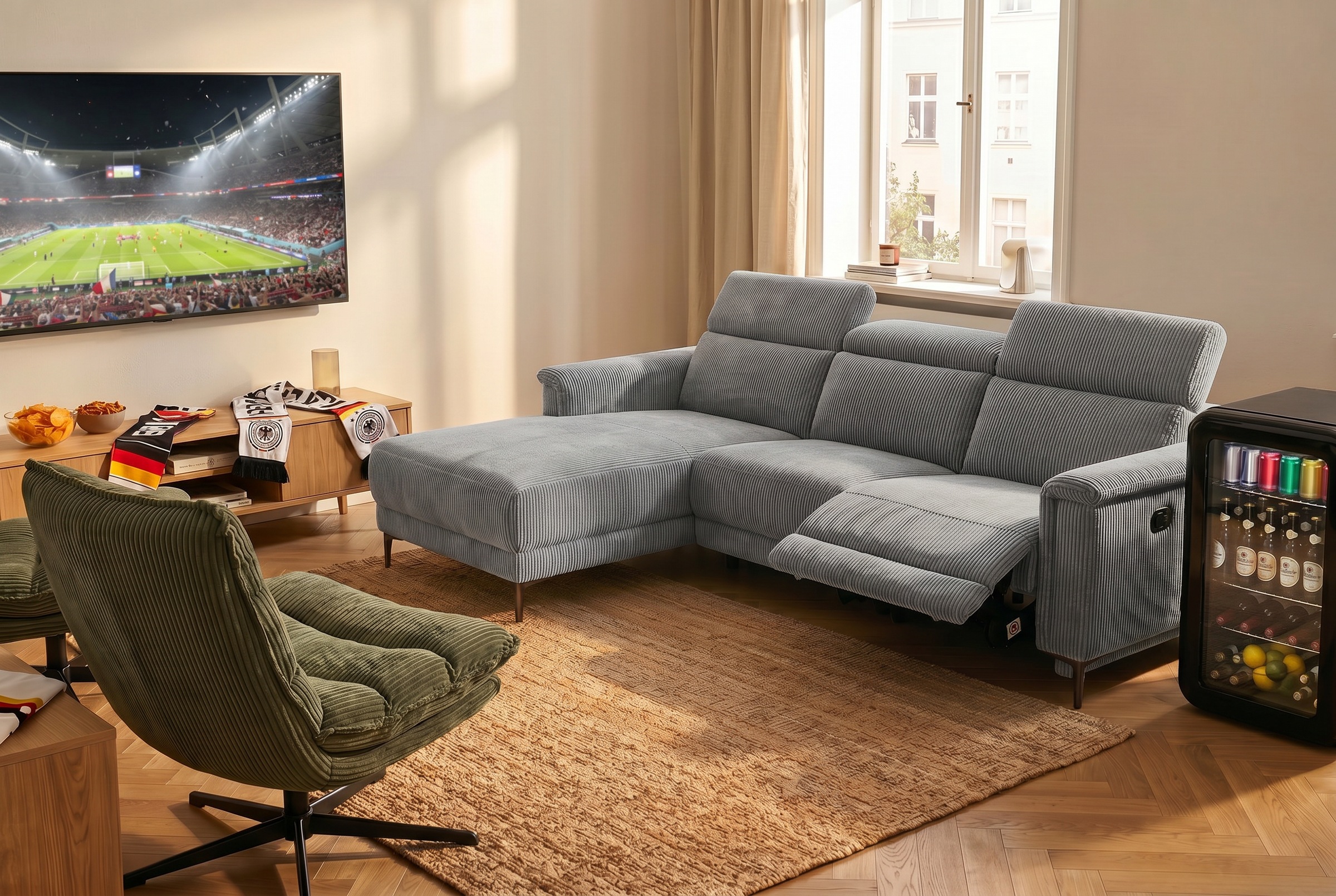 Image of GOODproduct Ecksofa "LUND Cord, L-Form, 261 cm, man. o. elektr. Relaxfunktion (mit USB-A)" USB-C bei elektrischer Variante und Kopfteilverstellung
