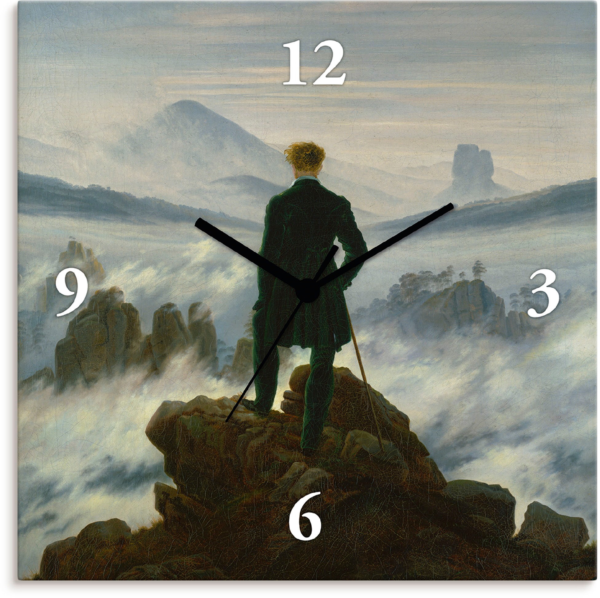 Image of Artland Wanduhr »Der Wanderer über dem Nebelmeer. Um 1818«, lautlos, ohne Tickgeräusche, nicht tickend, geräuschlos - wählbar: Funkuhr o. Quarzuhr, moderne Uhr für Wohnzimmer, Küche etc. - Stil: modern bei Ackermann Versand Schweiz