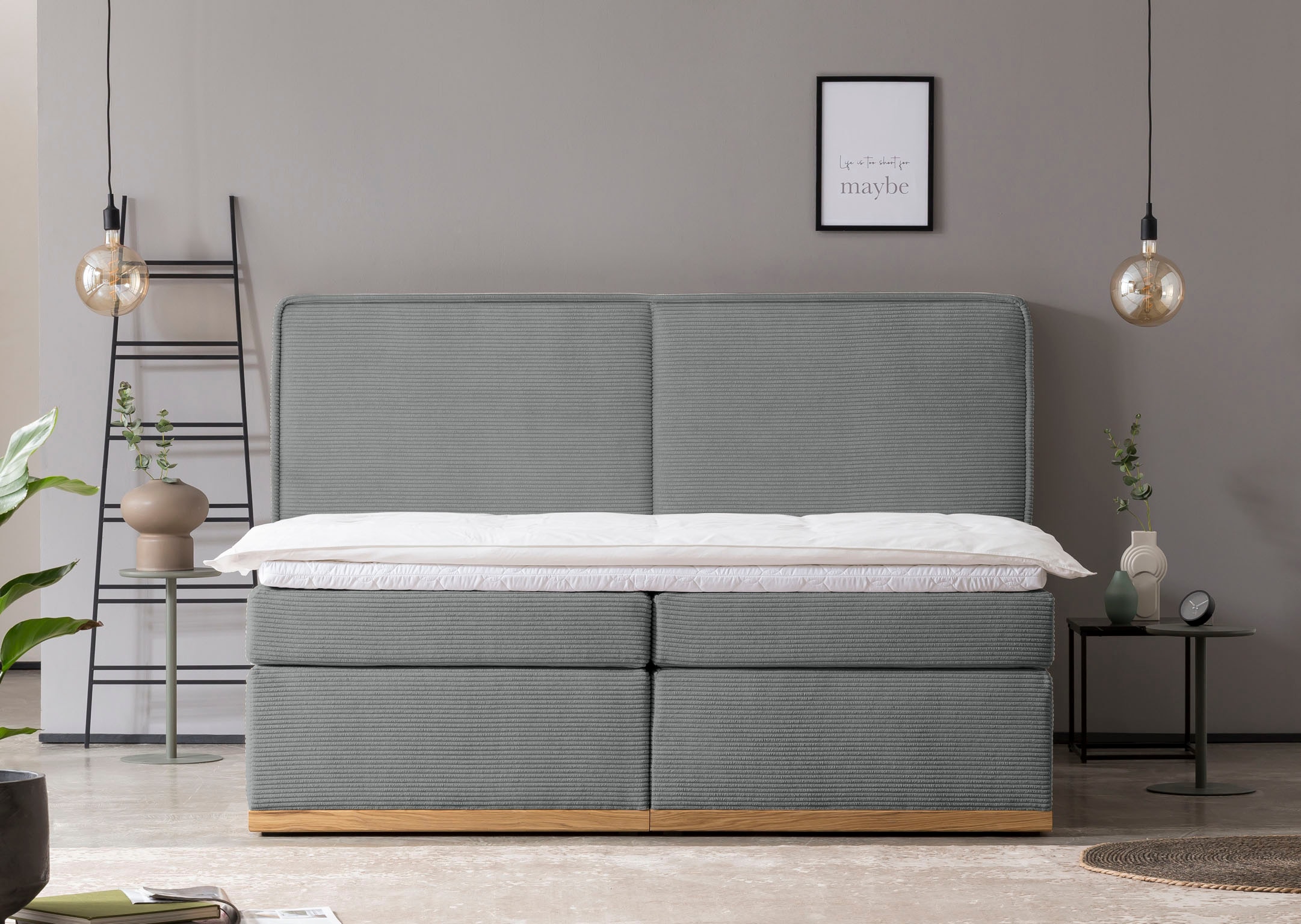 Home affaire Boxspringbett »SHERWOOD Hotelbett, Polsterbett«, Hochwertiger Cord,weiche Velours-Struktur, mit Topper, Eiche