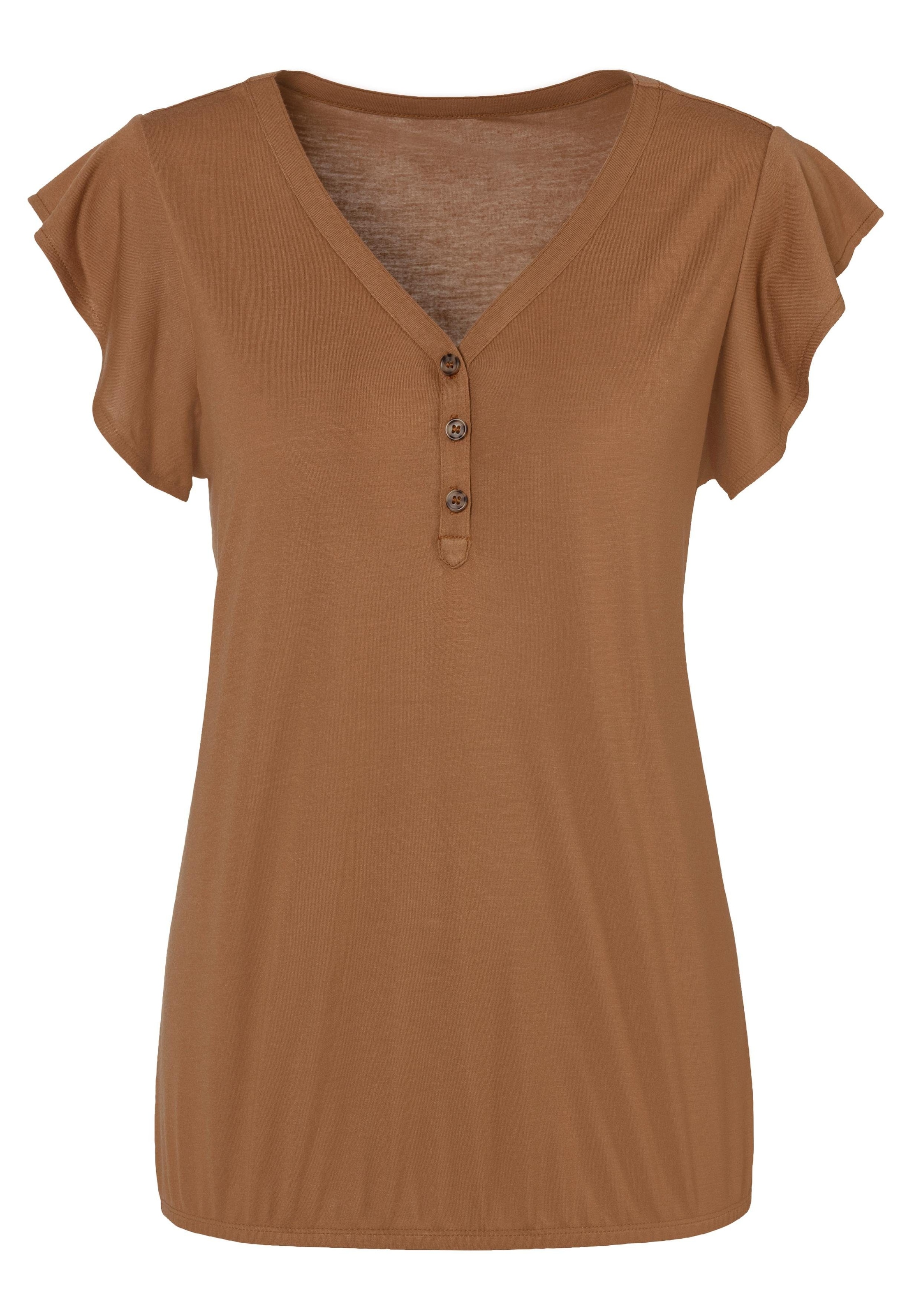LASCANA Shirttop »mit Knopfleiste und Flügelärmelchen«, (2er-Pack), aus weicher Viskose-Qualität