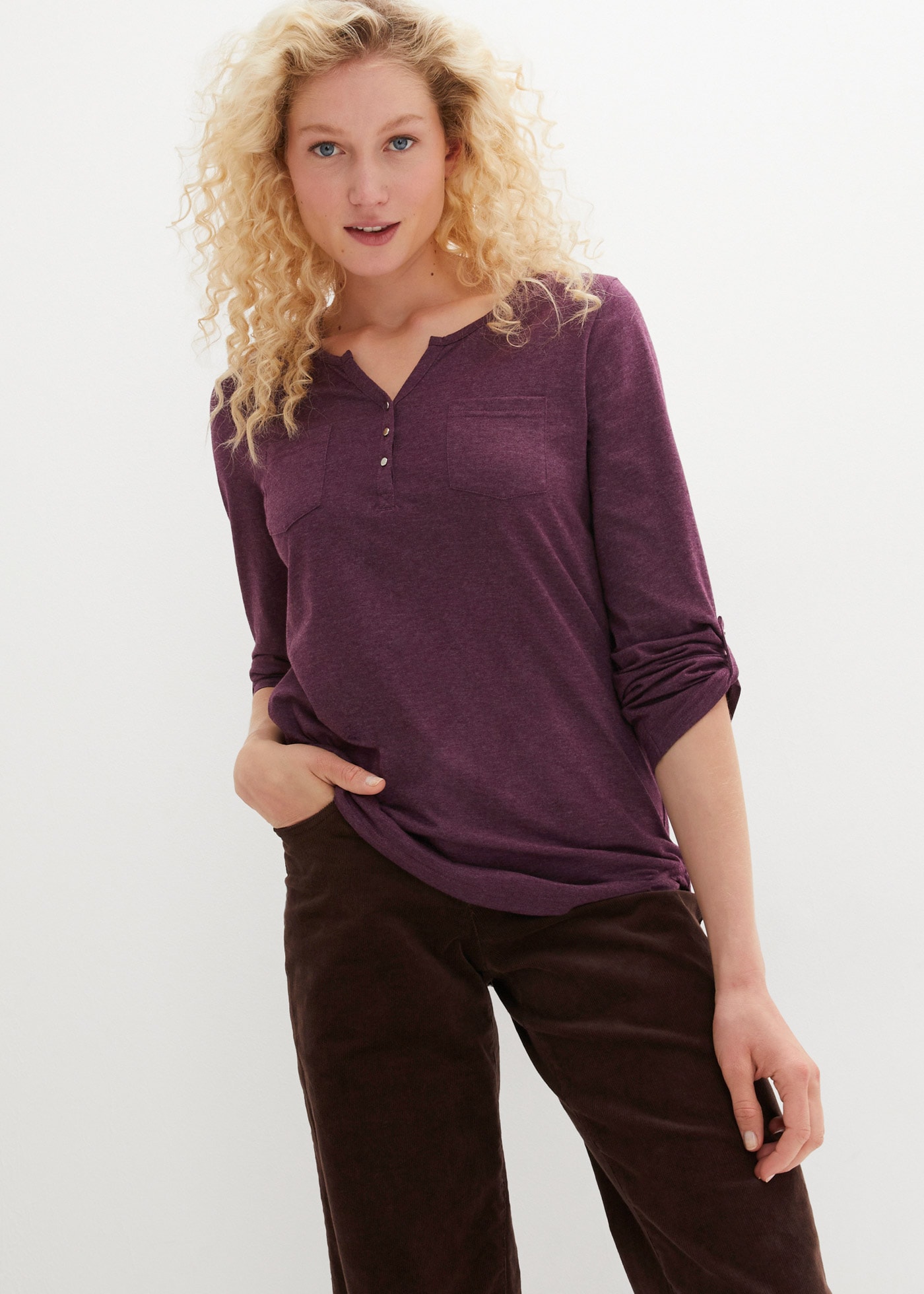 Image of bonprix Henleyshirt lockere loose fit Passform, 3/4-Ärmel, mit Knopfleiste