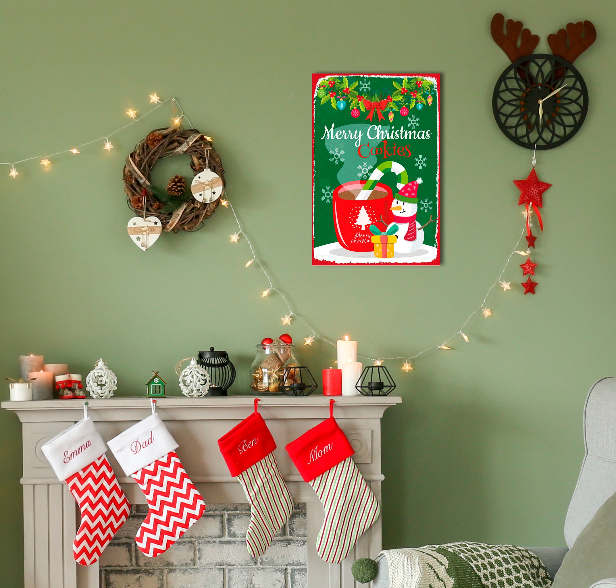 Image of queence Metallbild "Merry Christmas Cookies" Schneeflocken Schriftzug Schriftzüge Weihnachten 1 Stk. tlg. Stahlschilder
