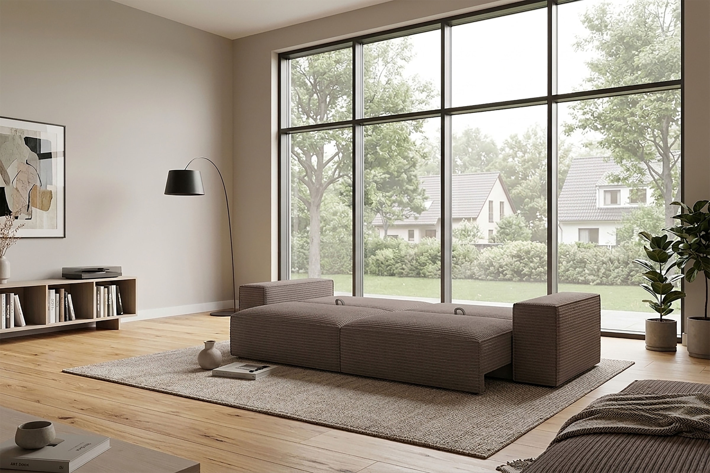 Trends by HG Canapé Big »Conor XXL, B: 312cm, Liegefläche: 138x 238cm, in Cord und Velours« avec fonction couchage et coffre de lit
