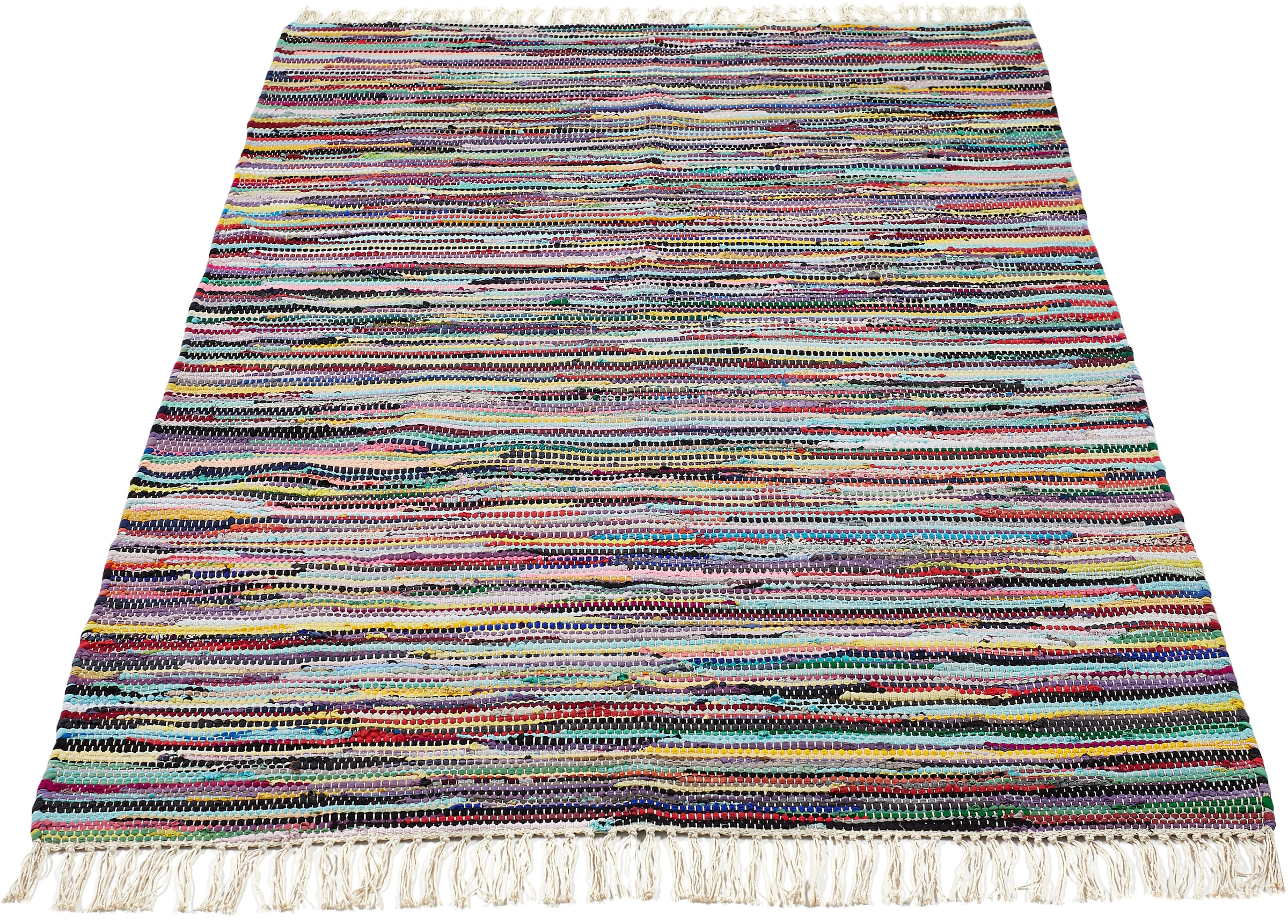 Andiamo Teppich »Multi«, rechteckig, Flachgewebe, mit Baumwolle, Fleckerl, kaufen Fransen handgewebt, reine bequem