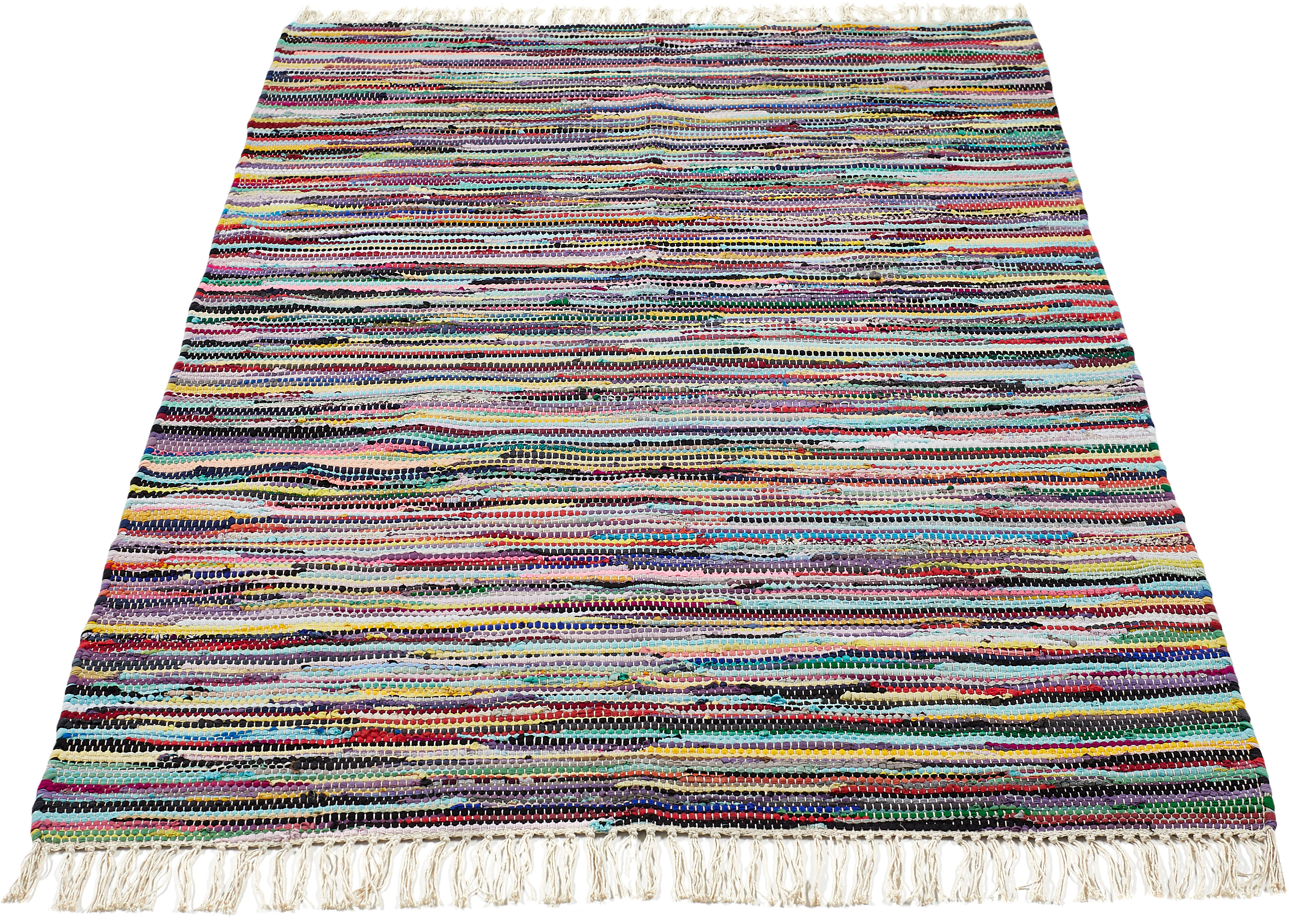 THEKO Teppich »Happy Cotton«, Fransen mit Teppich, kaufen Baumwolle, Handweb handgewebt, bequem rechteckig, reine Flachgewebe