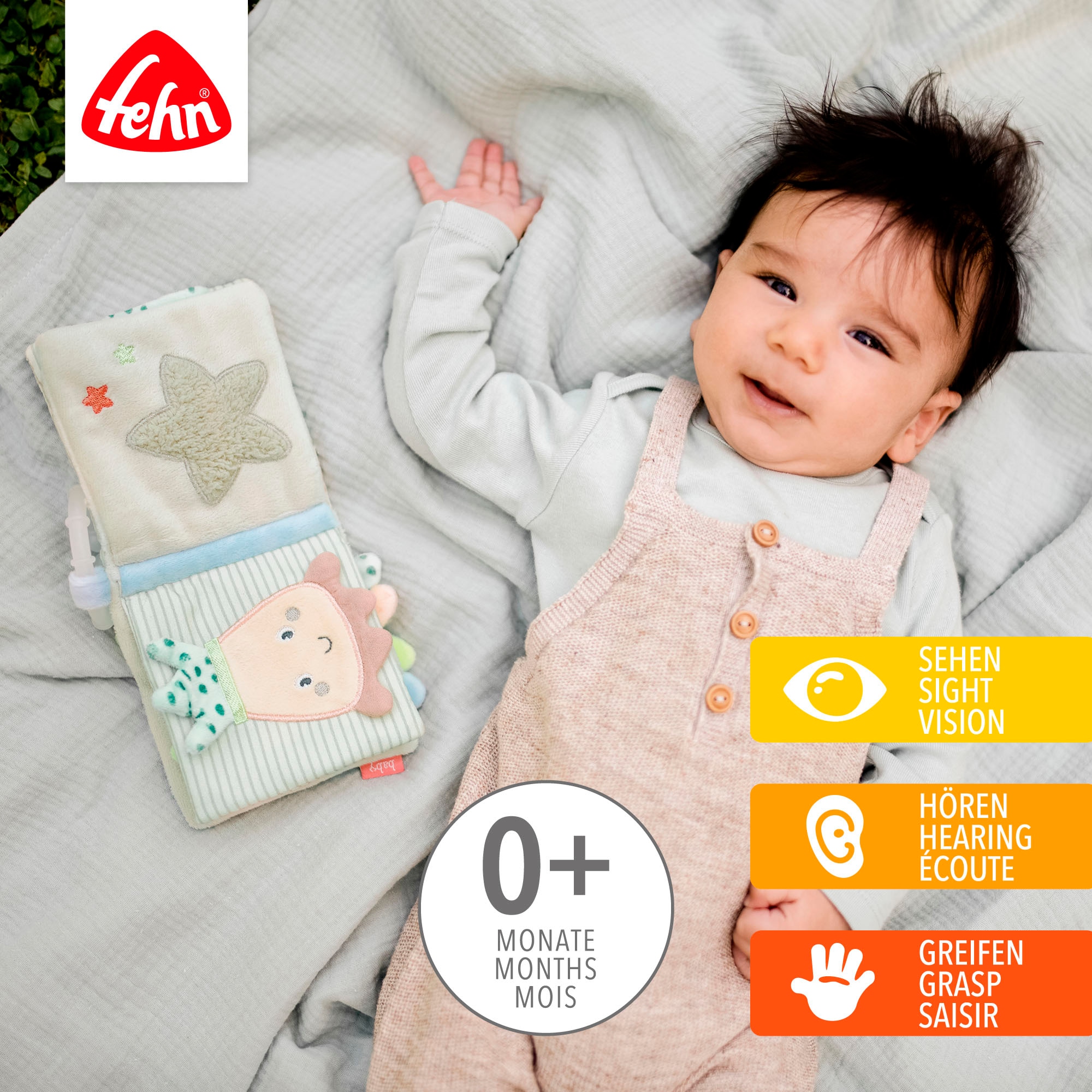Fehn Greifspielzeug »Meereskinder, Stoffbuch Oktopus«, mit Ring zur Befestigung an Kinderwagen, Babyschale oder Bett