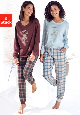 Pyjama, (4 tlg., 2 Stück), mit Frontdruck
