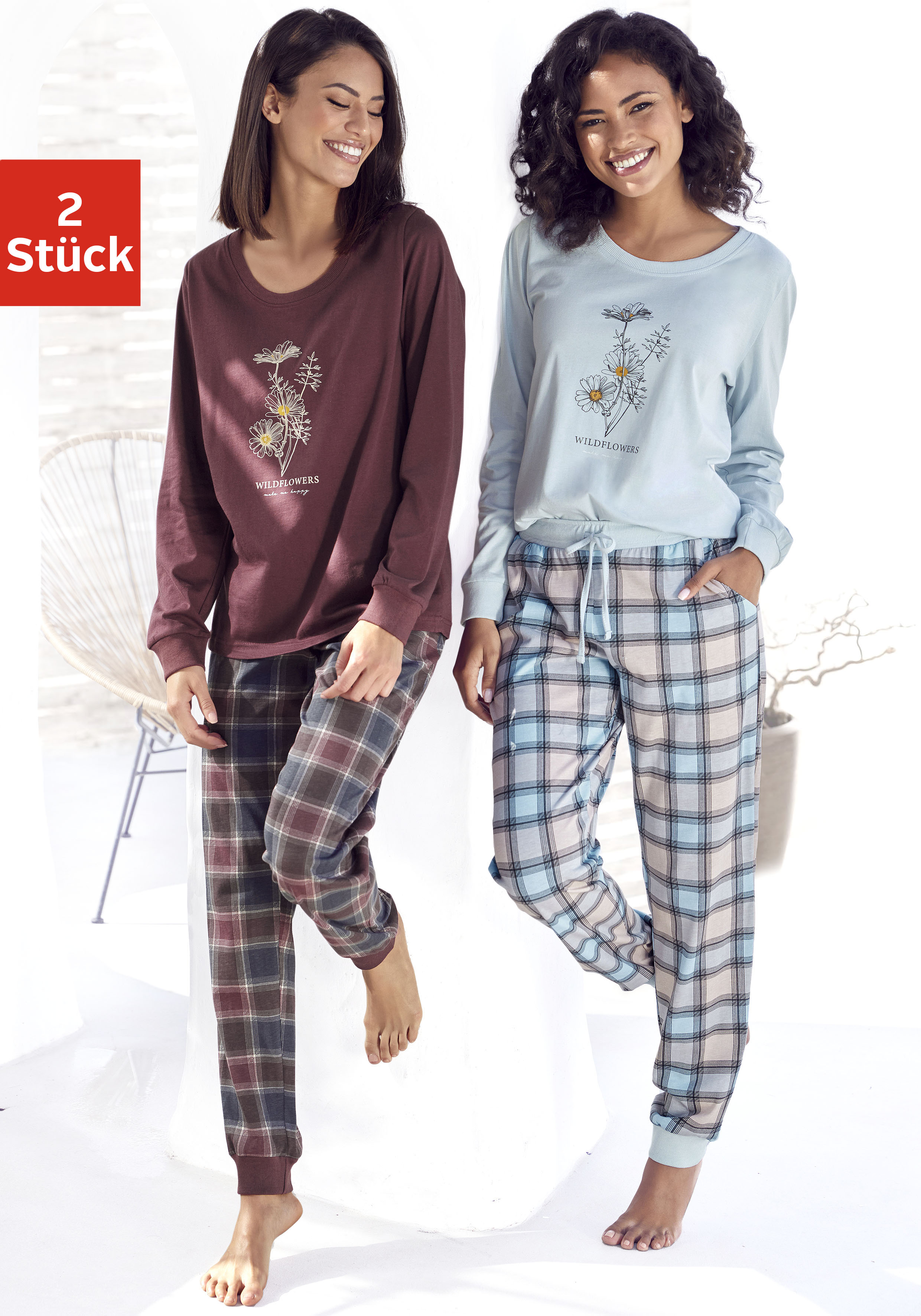 Pyjama, (Packung, 4 tlg., 2 Stück), mit Frontdruck