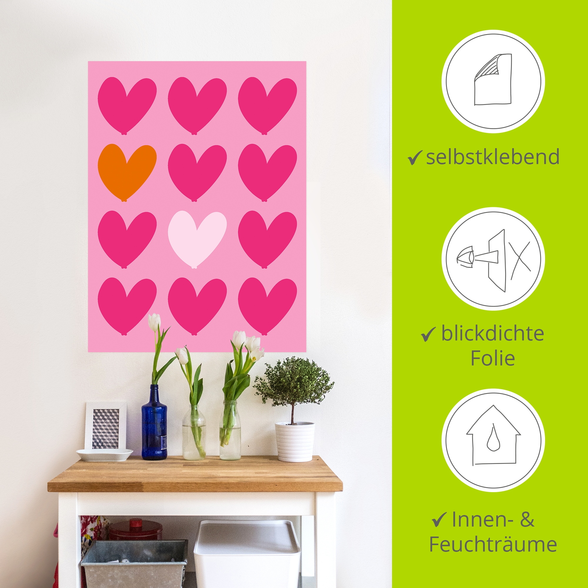 Artland Wandbild »Herzen auf pink« Herzbilder 1 Stk. tlg. als Alubild, Leinwandbild, Poster, Wandaufkleber in verschied. Grössen