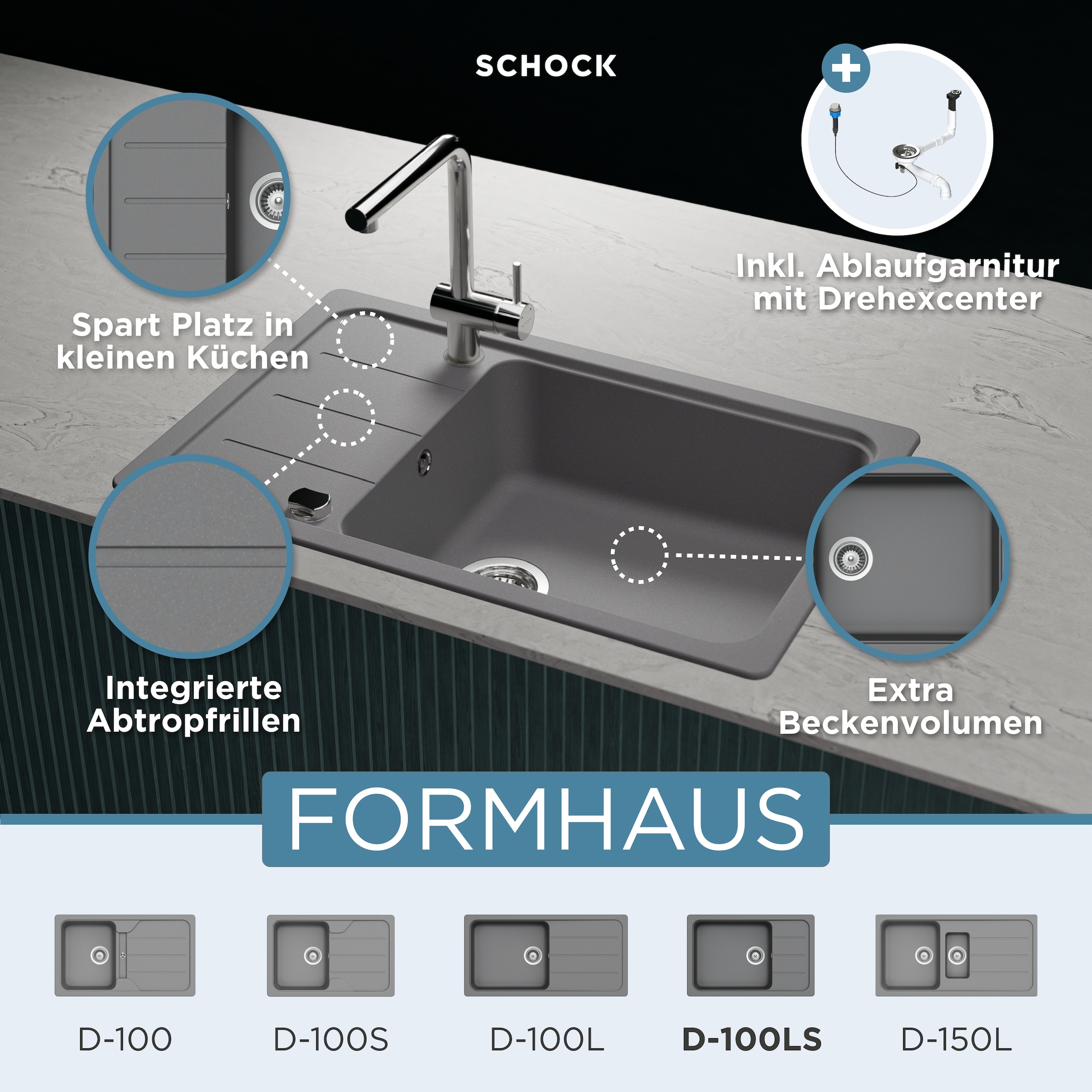 Schock Granitspüle »Formhaus D-100LS«, für kleine Küchen