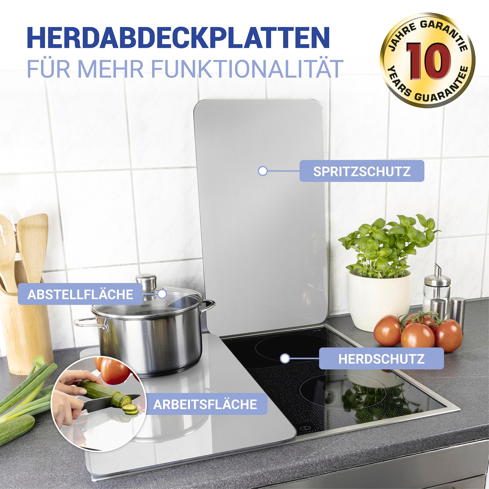 WENKO Herd-Abdeckplatte »Universal Modell Silberfarben«, (Set, 2 tlg.), Herdabdeckung für alle Herdarten, kratzfest, mit rutschfesten Füssen