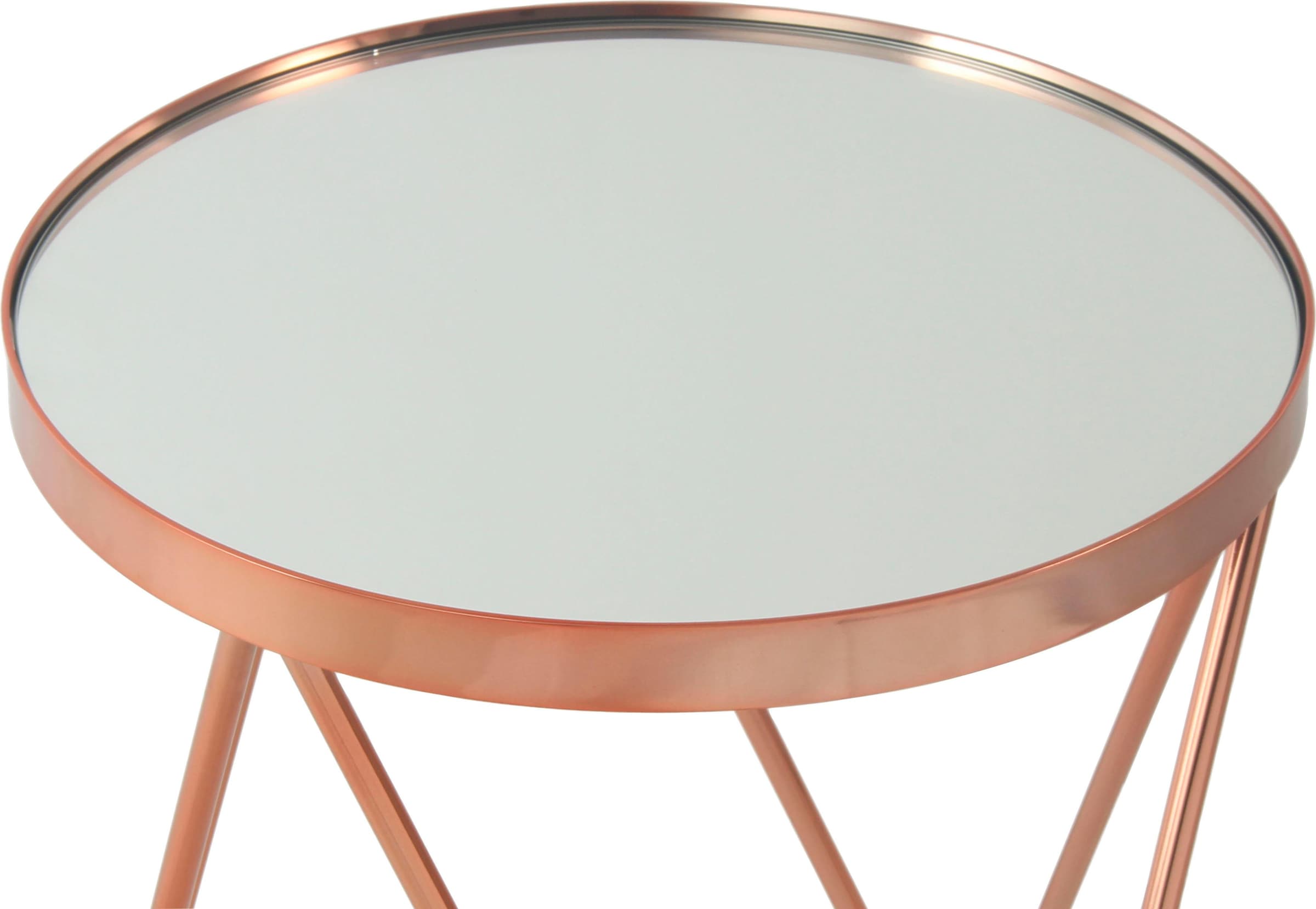 Kayoom Beistelltisch »Bonnie, modernes Gestell in Dreiecksform«, (1 St.), Ablagefläche aus Spiegelglas, modernes Gestell in Dreiecksform