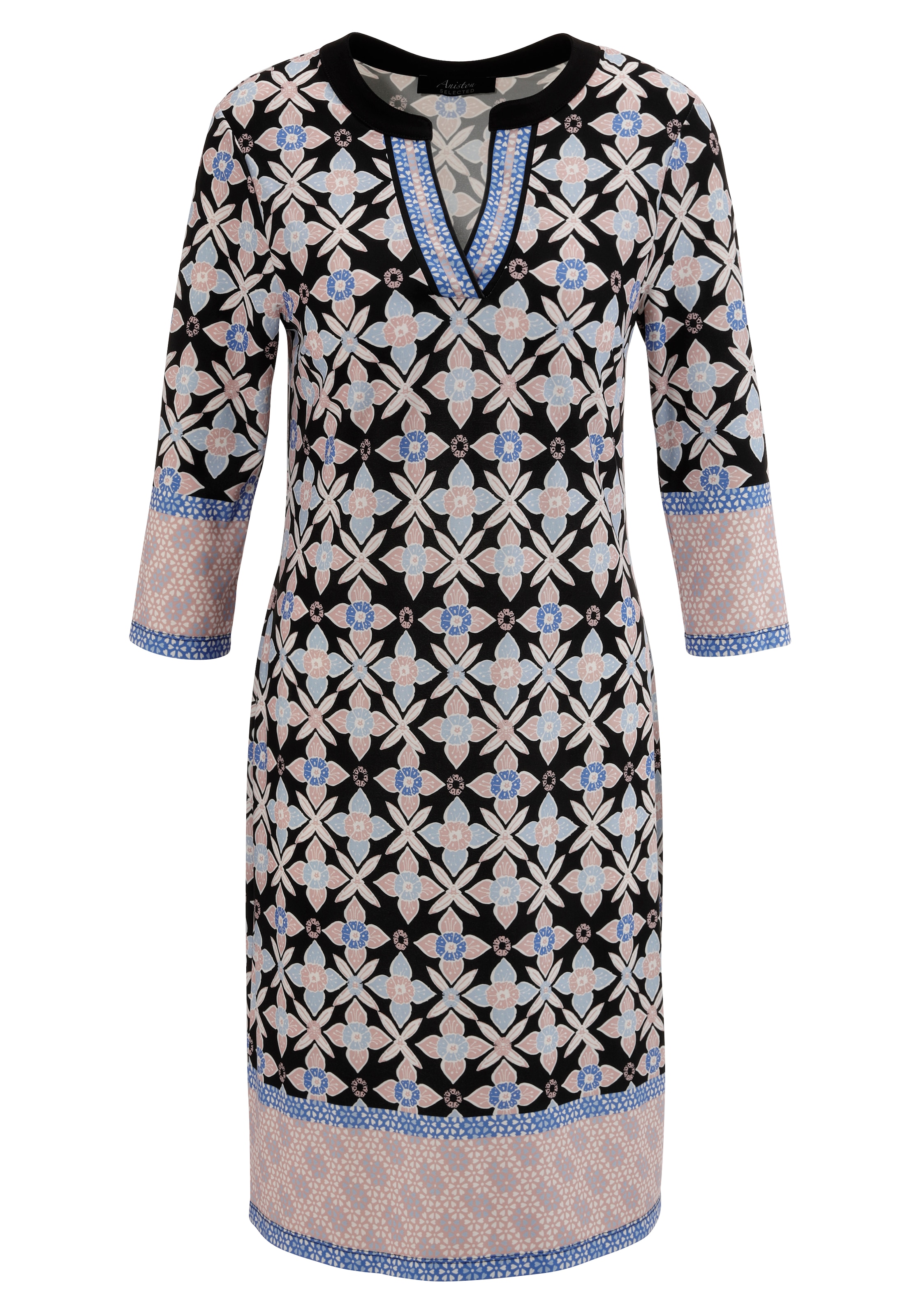 Aniston SELECTED Jerseykleid, mit verspielter Blümchen-Bordüre