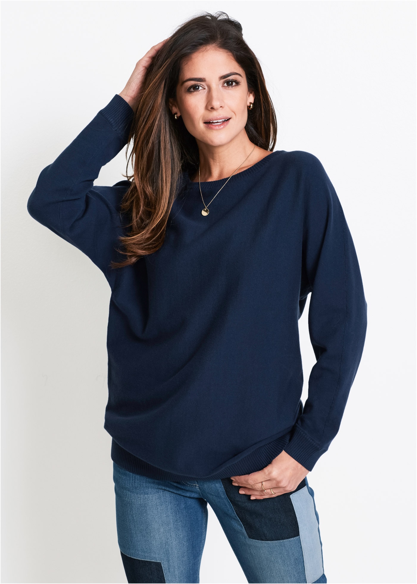 Image of bonprix Strickpullover "Pullover mit Fledermausärmeln" im Feinstrick mit hohem Baumwollanteil, mit Fledermausärmeln