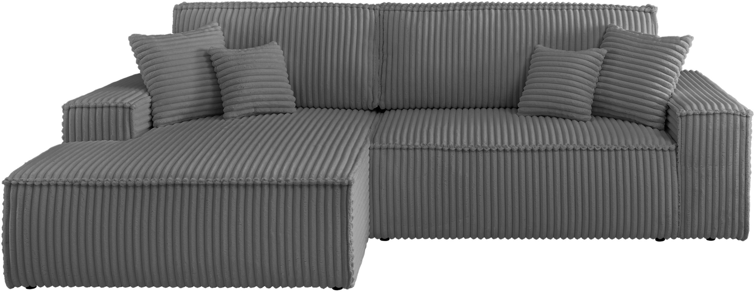 andas Ecksofa »Finnley Schlafsofa 267 cm in Bouclé, Struktur fein u. Cord, L-Form,«, Schlaffunktion m. Bettkasten (136/210 cm), Bouclé, Struktur und Cord