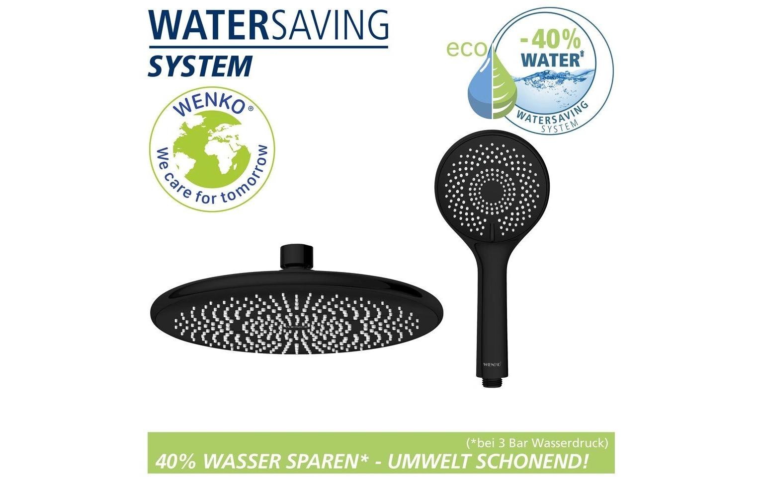 Image of WENKO Duschsystem "Watersaving" Chrome, höhenverstellbare Duschstange von 75-120cm