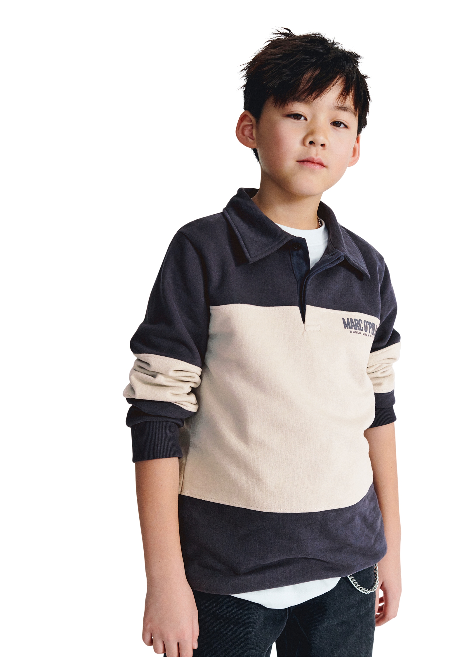 Image of Marc OPolo Sweatshirt, mit Polokragen und Blockstreifen