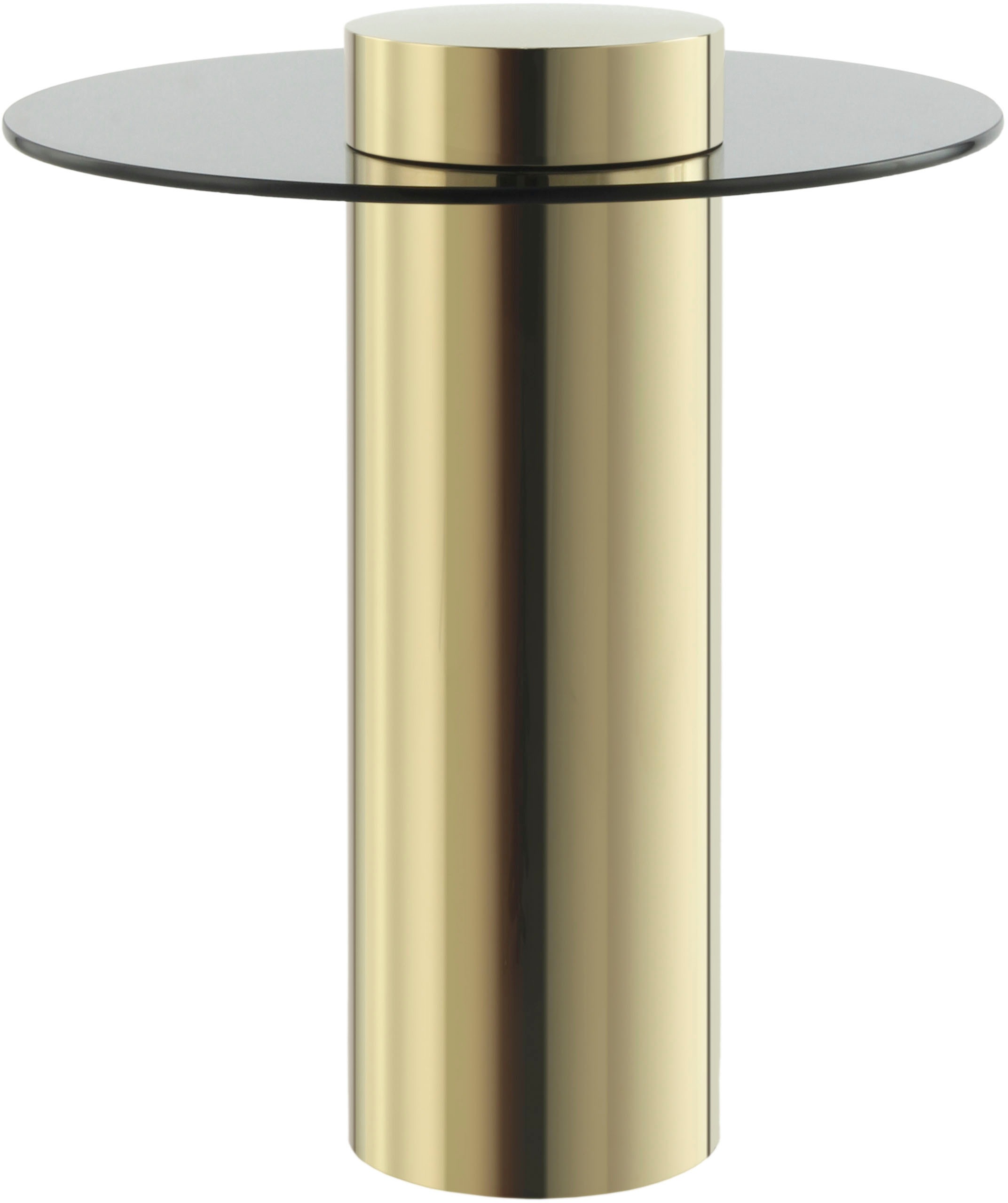 Kayoom Beistelltisch »Ontario 125, Runde Glasplatte aus Sicherheitsglas, 100% Edelstahl«, (1 St.), Minimalistisches Design, Säulengestell, pflegeleicht