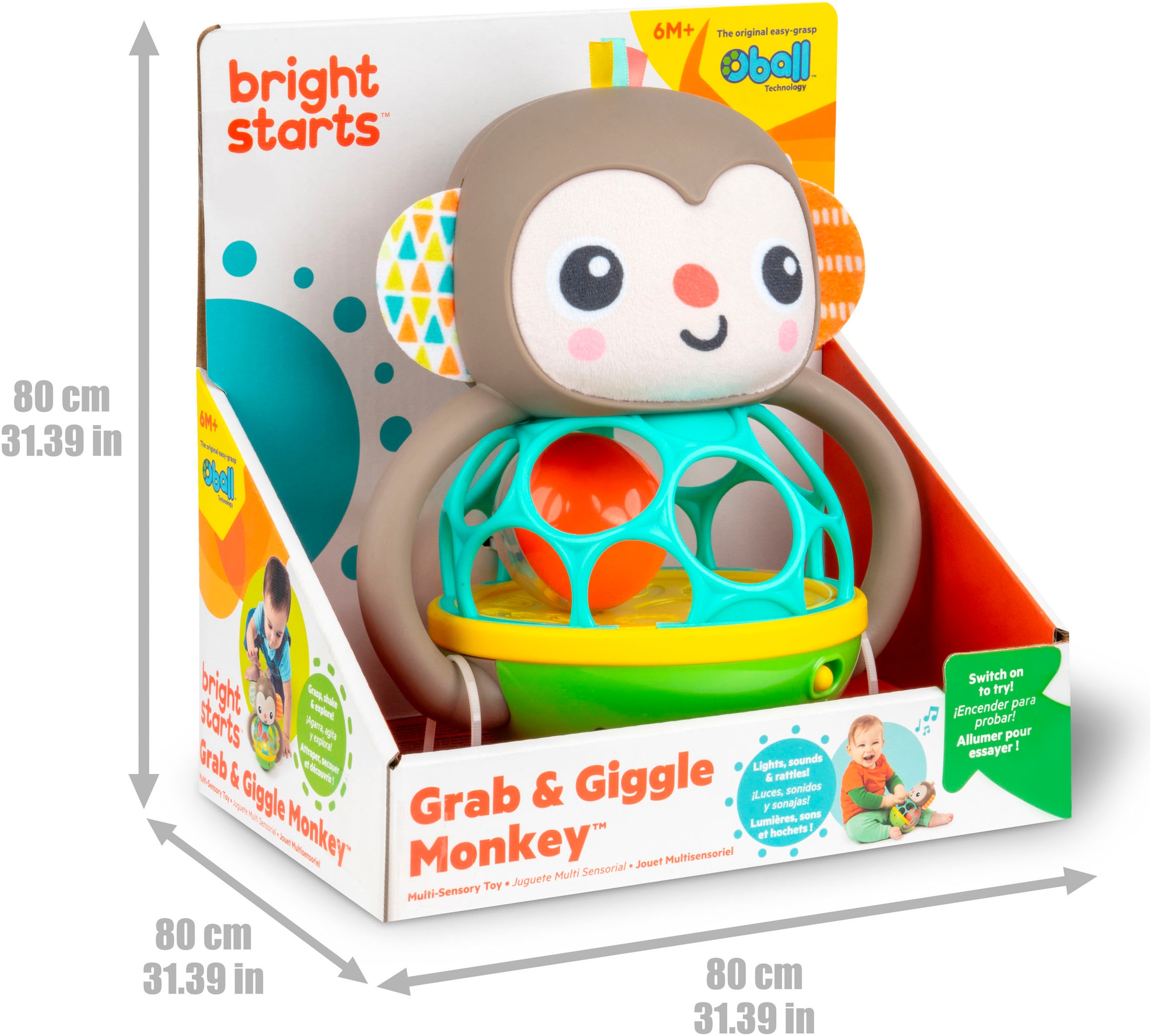 Bright Starts Jouet de préhension »Grab & Giggle Monkey™ Multi-Sensory Toy« mit Sound